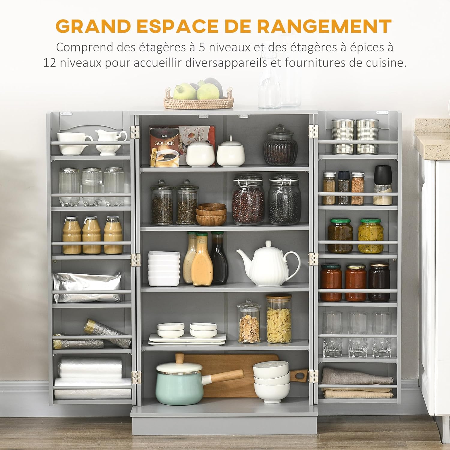Thumbnail 3 de HOMCOM Armoire de Cuisine Buffet 60 x 30 x 104 cm – Gris