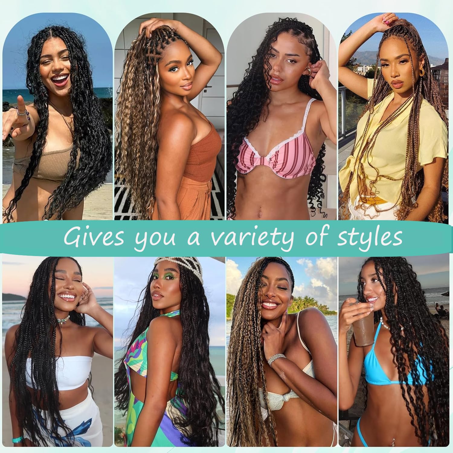 Detalle de Human Braiding Hair for Boho Braids 200g 22 Inch Curly Water Wave Bulk, 5 Bundles/Pack