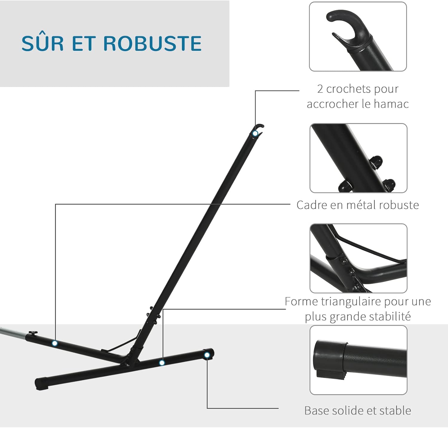 Thumbnail 2 de Outsunny Support Pied de hamac réglable – structure robuste en métal époxy, Noir