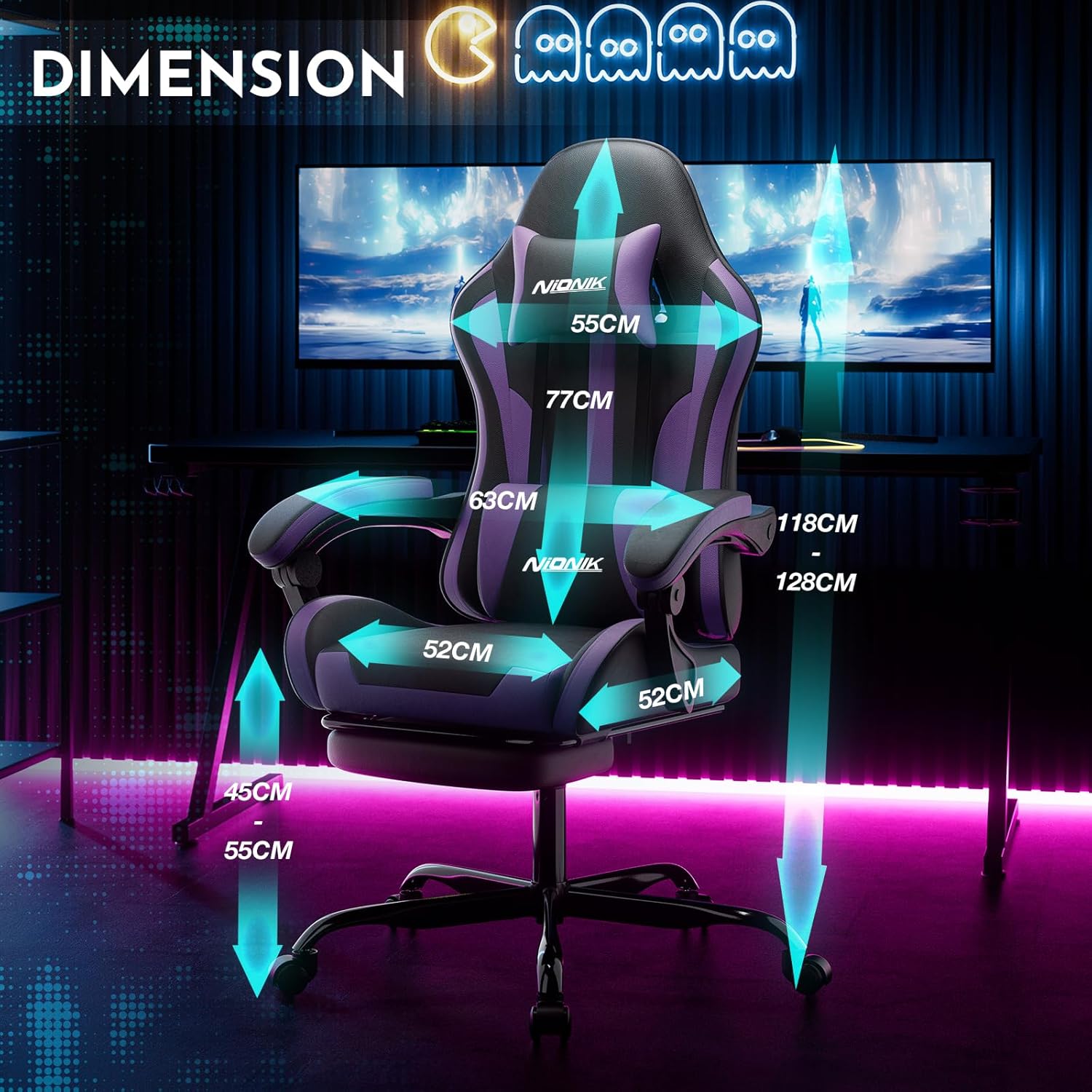 Thumbnail 1 de NIONIK ergonomischer Gaming-Stuhl mit Fußstütze, verstellbarer Höhe und Lendenwirbelstütze (Orange)