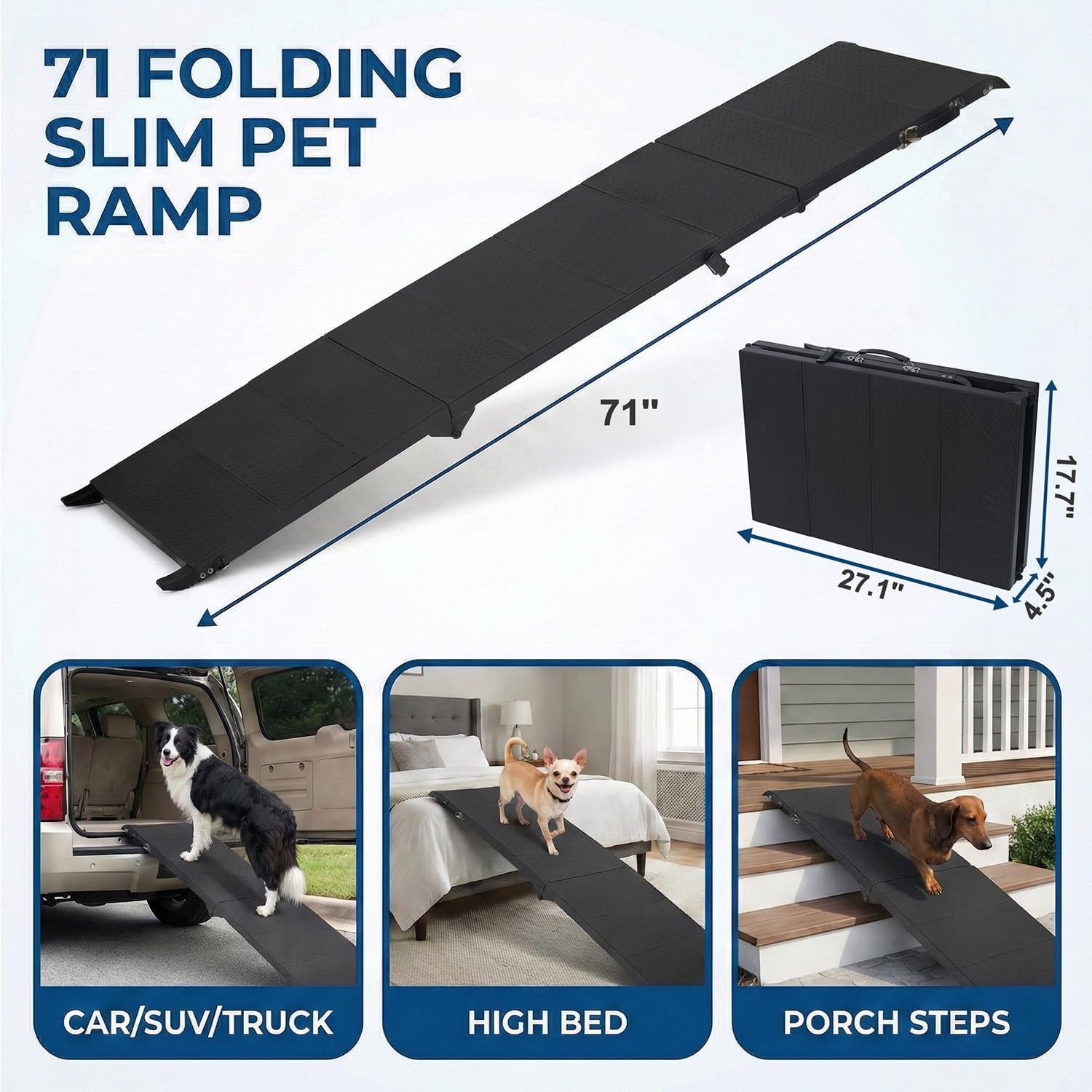 Thumbnail 1 de Niubya Foldable Dog Steps & Pet Stairs Ramp (180cm, aluminium frame) – supports up to 113kg