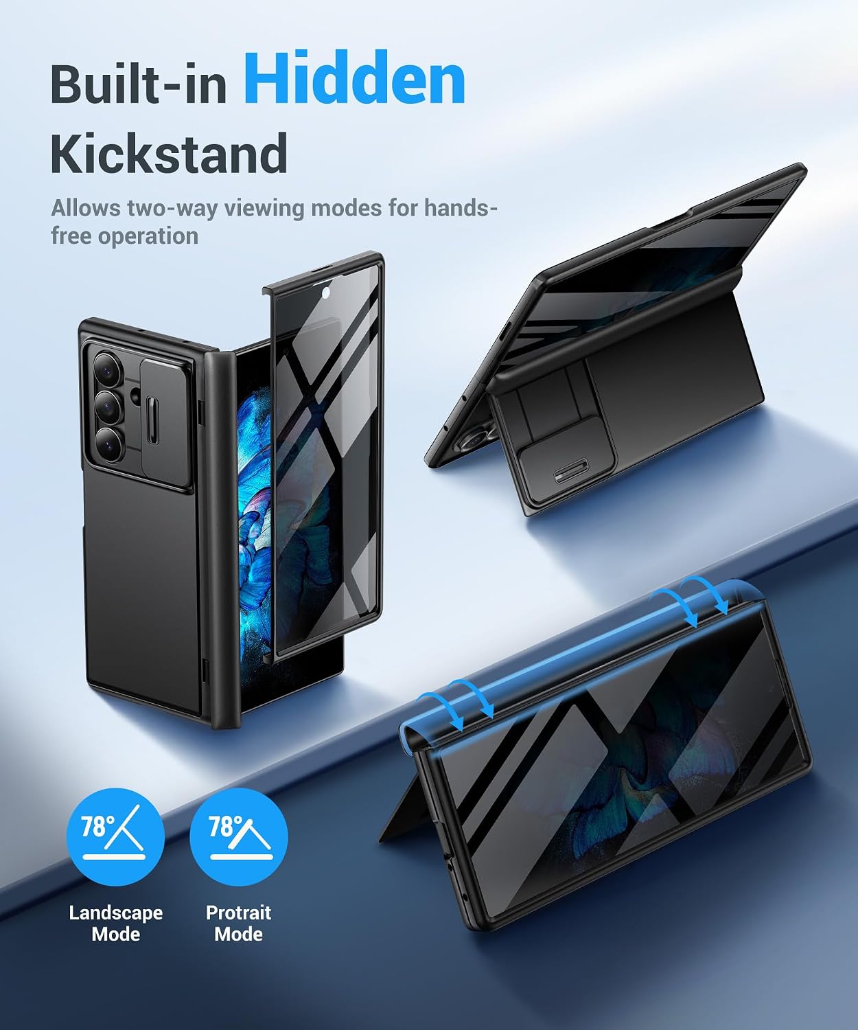 Detalle de BERFY Samsung Galaxy Z Fold 7 privacy case with kickstand