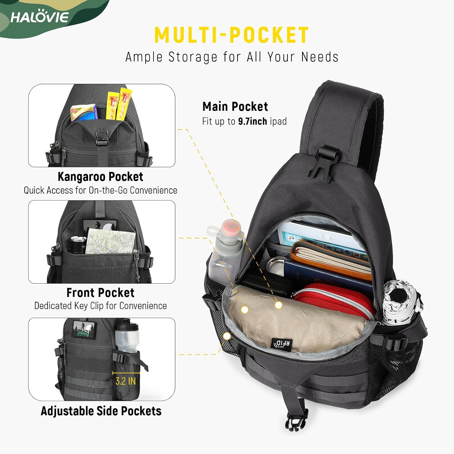 Detalle 2 de HALOVIE Anti Diebstahl Brusttasche 600D