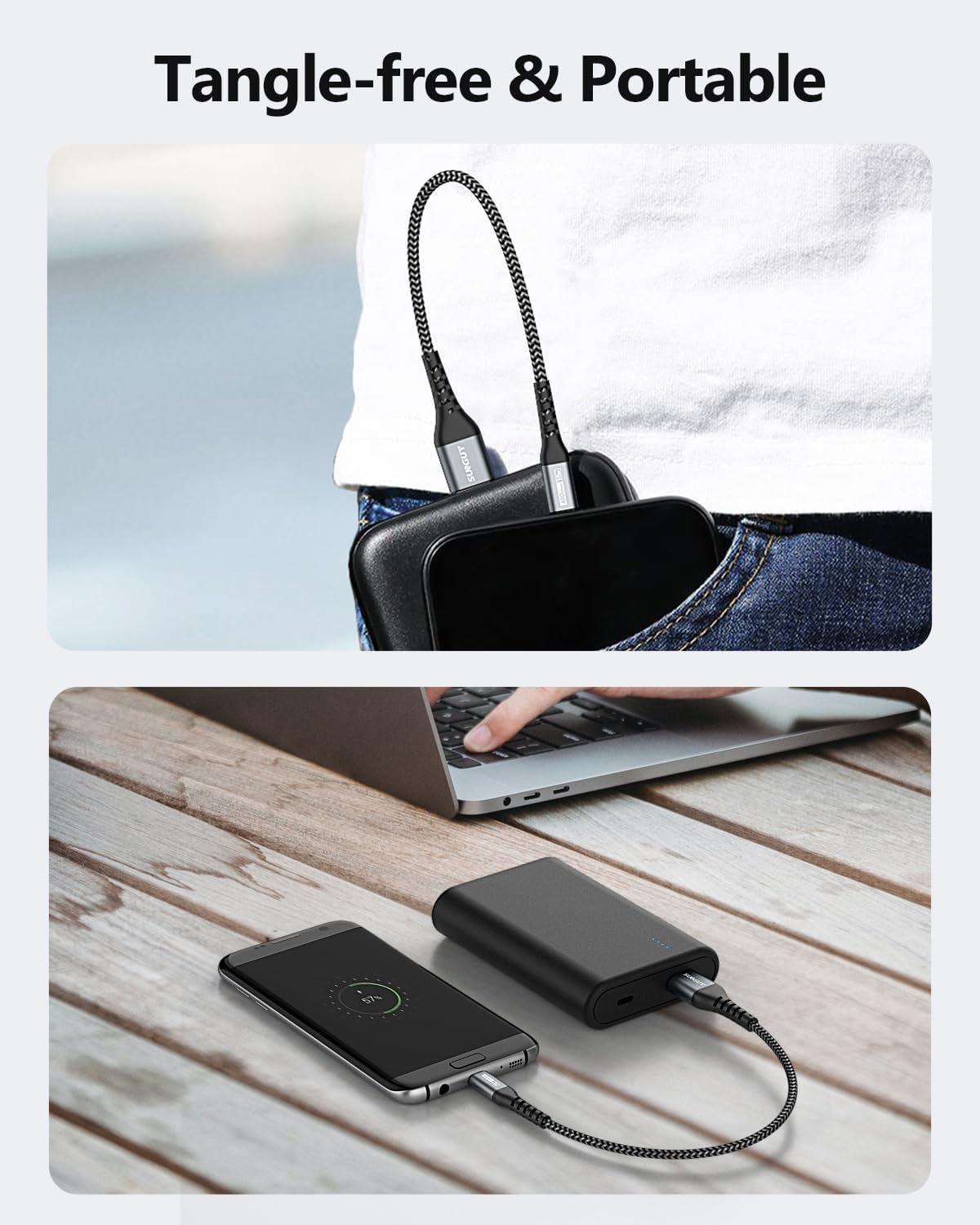 Thumbnail 6 de SUNGUY Pack de 3 câbles micro-USB courts 1FT/0,3 m pour charge et synchronisation