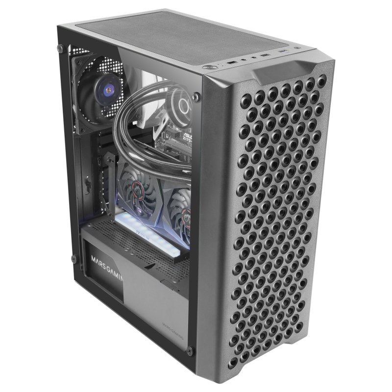 Detalle de Mars Gaming MC-iPRO: Caja PC ATX con rejilla frontal 3D y panel de cristal templado