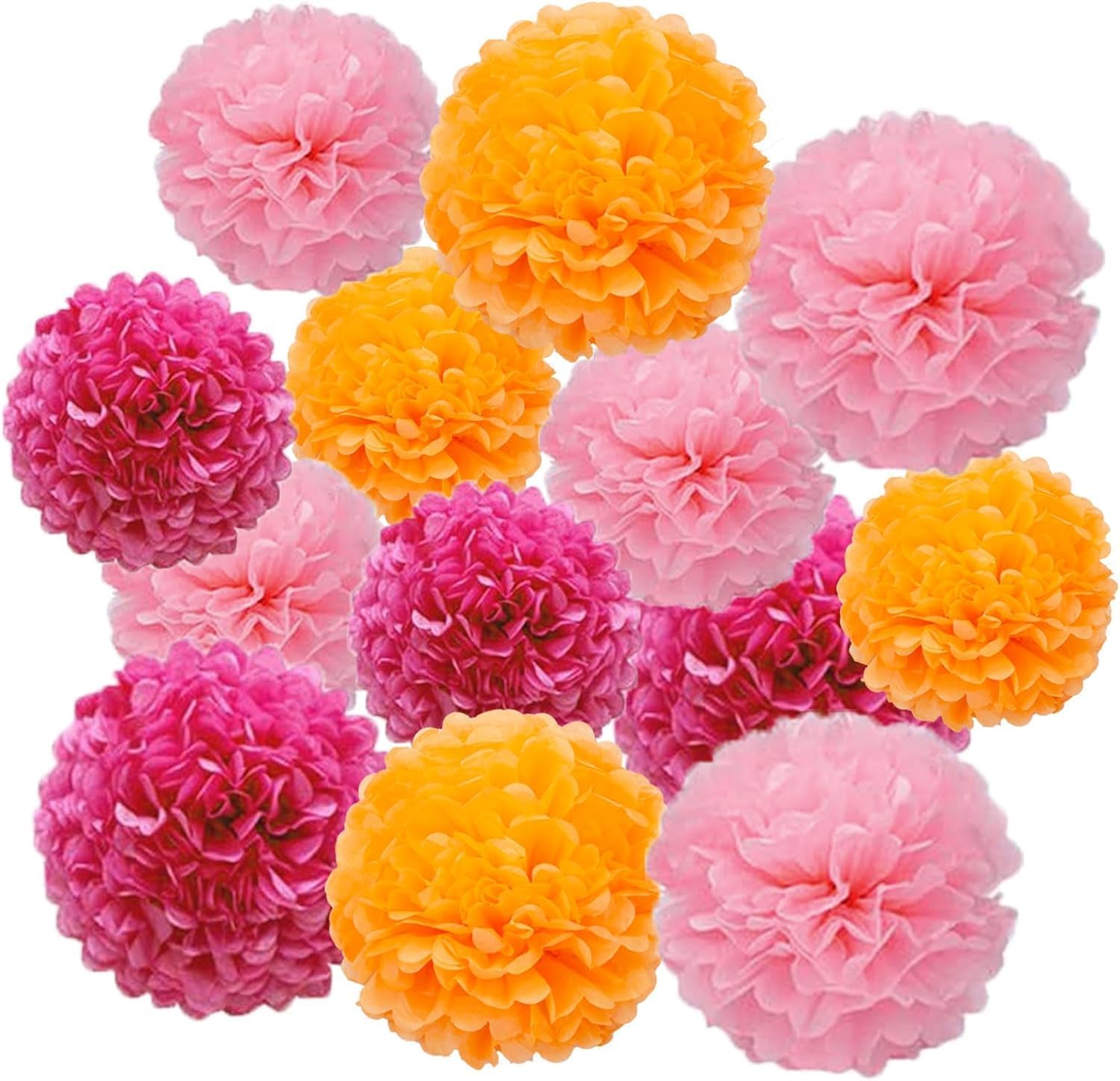 Detalle de We Moment Zone Papier Pompons Set (12 Stück) in Orange/Blau für Party, Hochzeit & Geburtstage