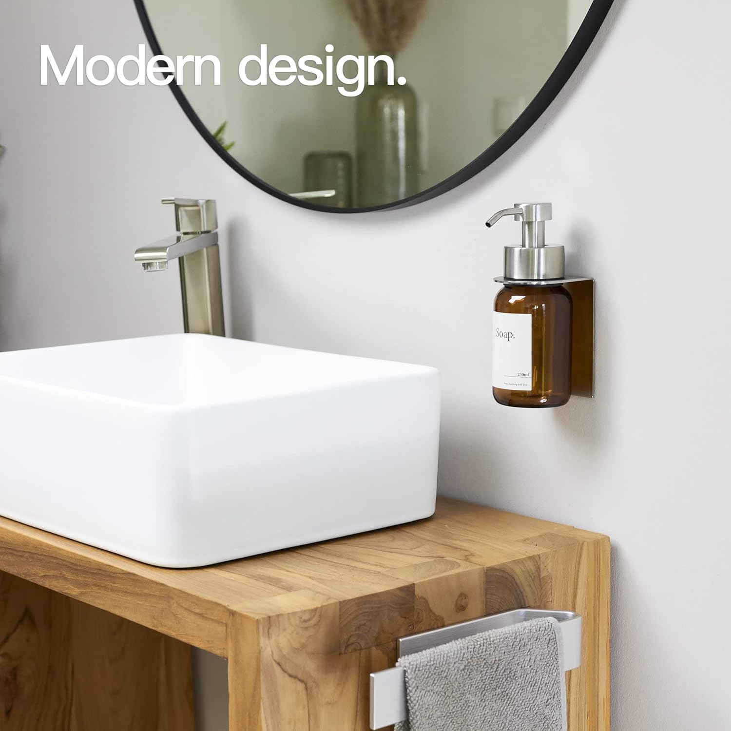 Detalle de Designfactory Hamburg Glass Soap Dispenser | Wall-Mounted, Durable Glass & Stainless Steel