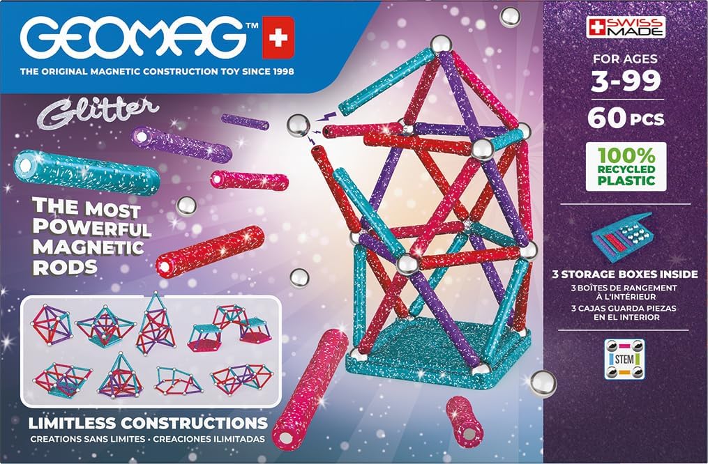 Detalle 2 de Geomag Glitter 60 pièces jeu magnétique 🧩