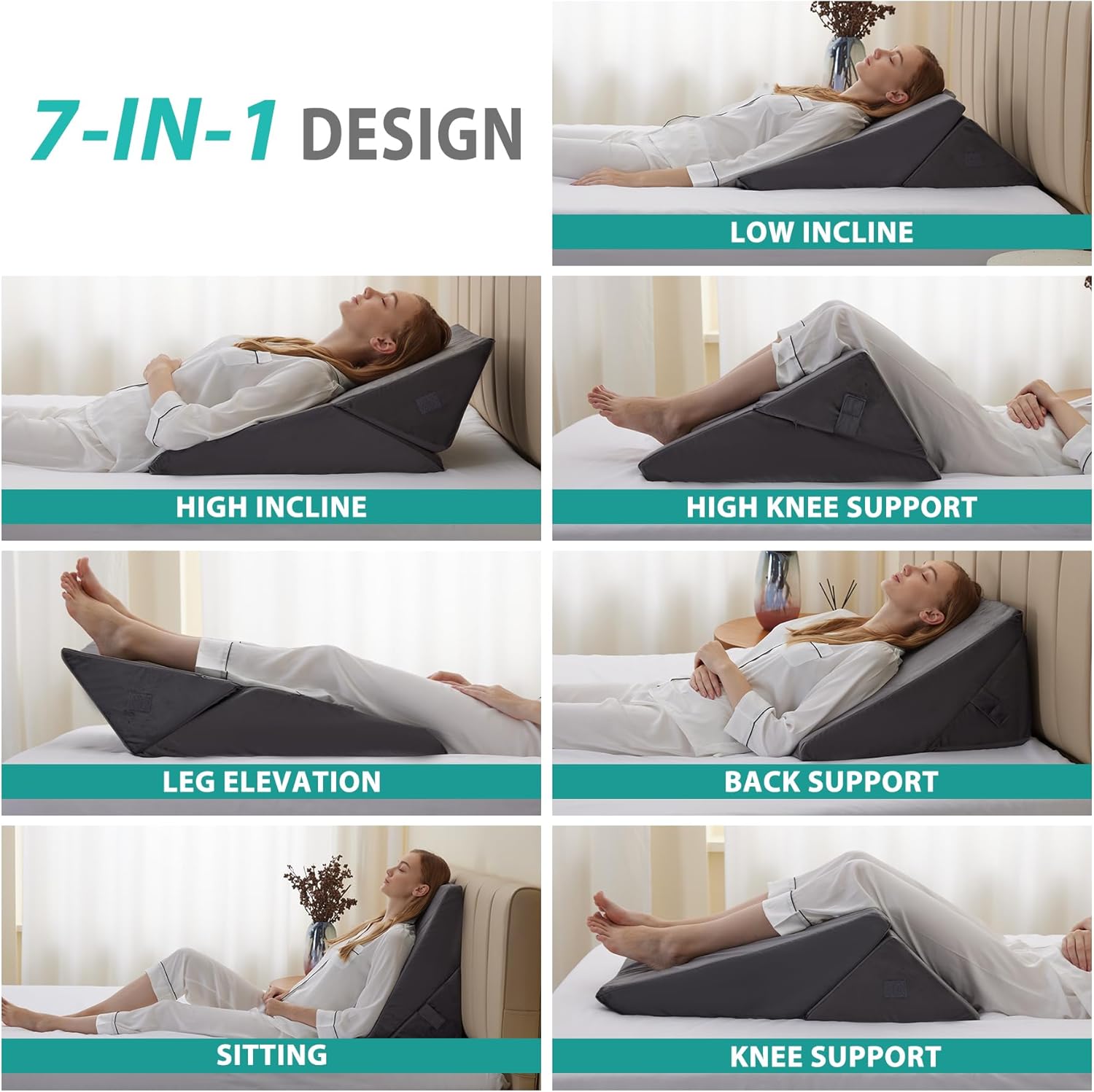 Thumbnail 1 de Bedluxe BD2023D555530DMR-2X Adjustable Wedge Pillow Set, 9- and 12-Inch Memory Foam