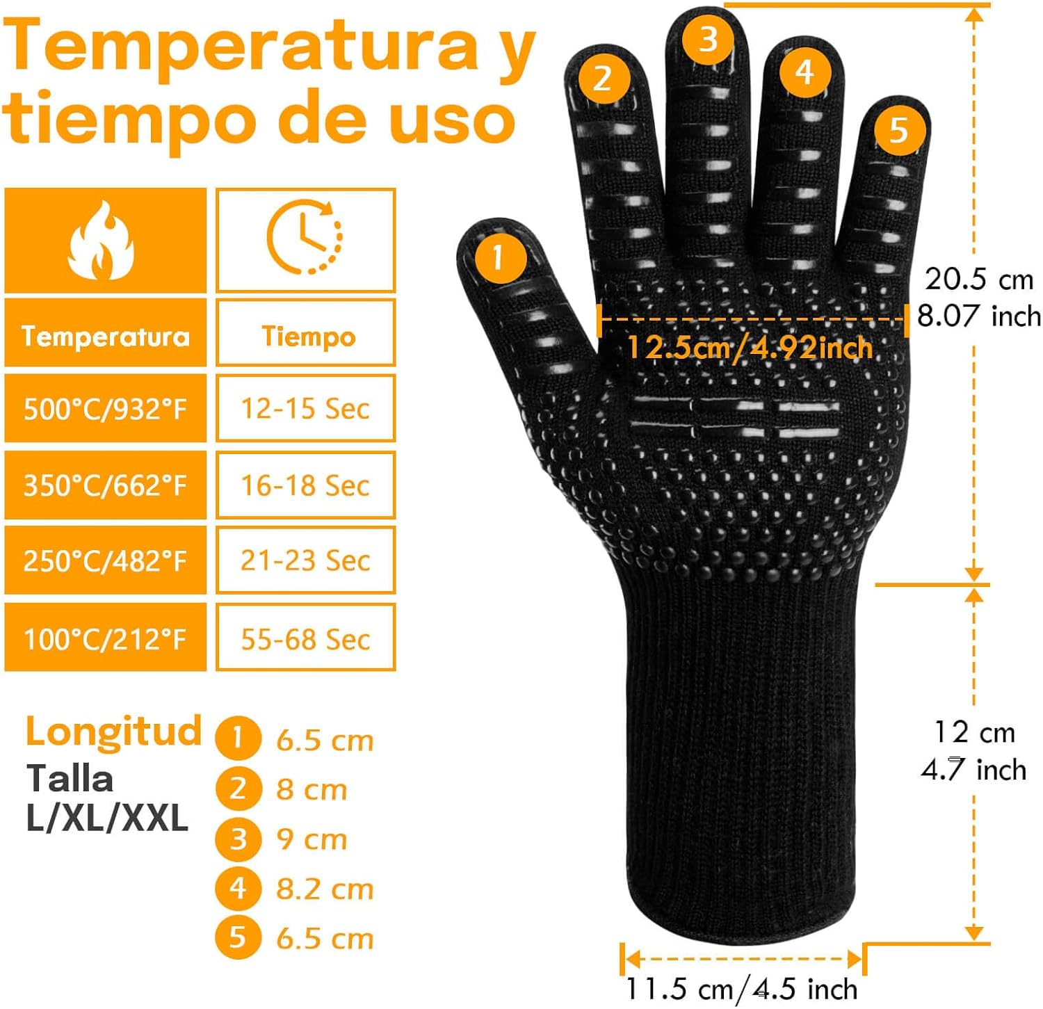 Thumbnail 2 de Reinalin Guantes Barbacoa Cocina Resistente al Calor hasta 800 ° C Guantes de Piel para Barbacoa Guantes de Cocina de Silicona Antideslizante para cocinar, soldar, Chimenea (L/XL/XXL, Dorado)