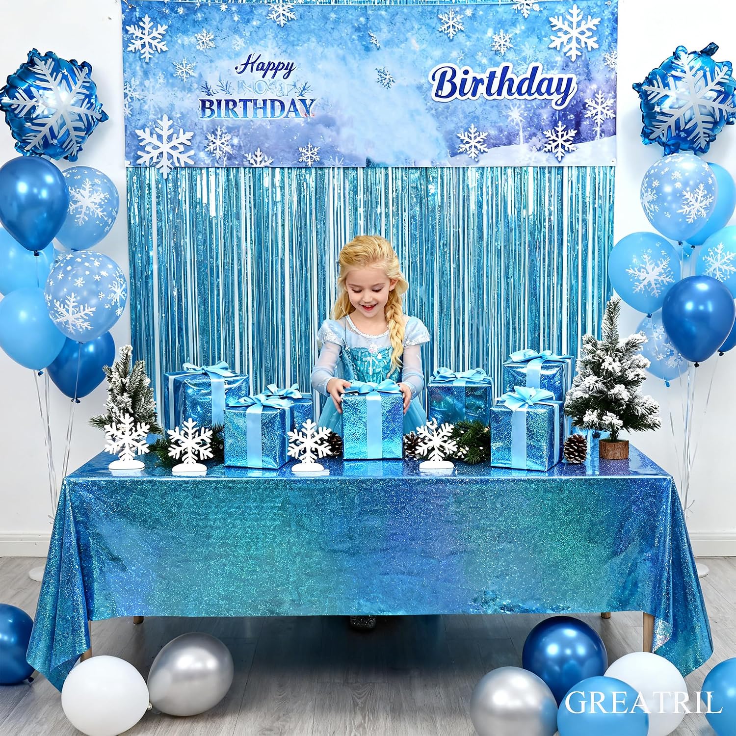 Thumbnail 6 de GREATRIL Blau Glitzer-Tischdecke Foil 137 x 274 cm – Einweg, wasserabweisend, ideal für Meerjungfrau- oder Frozen-Themen