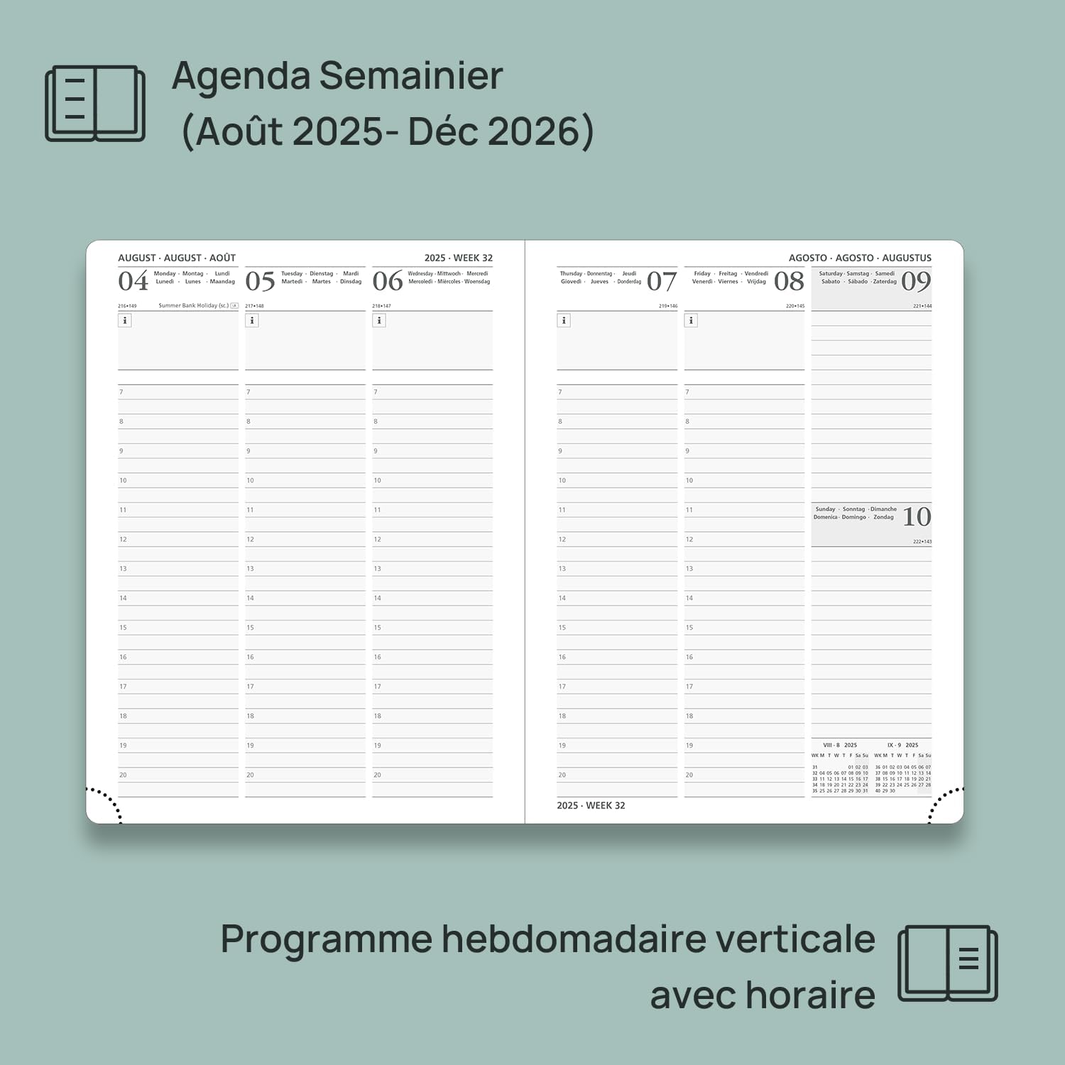 Detalle de POPRUN Agenda 2025-2026 Semainier Vertical 22x16,5cm đź’Ľ