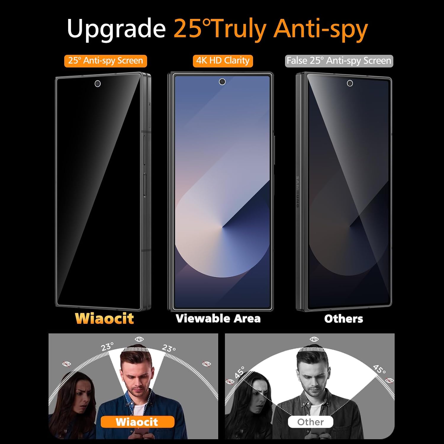 Detalle 2 de Wiaocit Privacy Screen Protector for Galaxy Z Fold 8 Ultra/Z Fold 7, 9H+ Glass