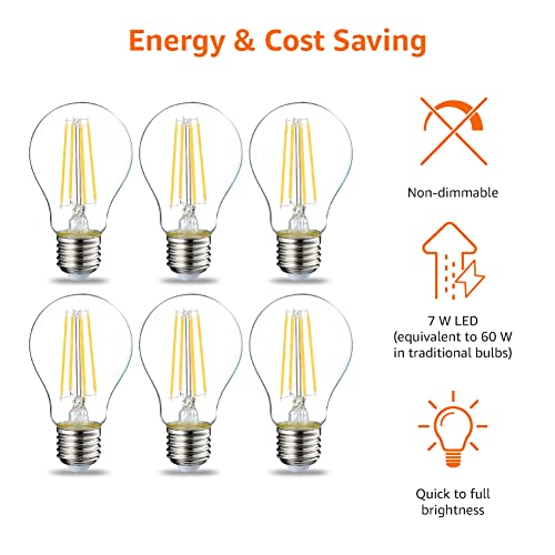 Detalle de Philips 7W E27 LED Filament Bulb (60W equivalent) – Warm White, 6‑pack, Non‑Dimmable