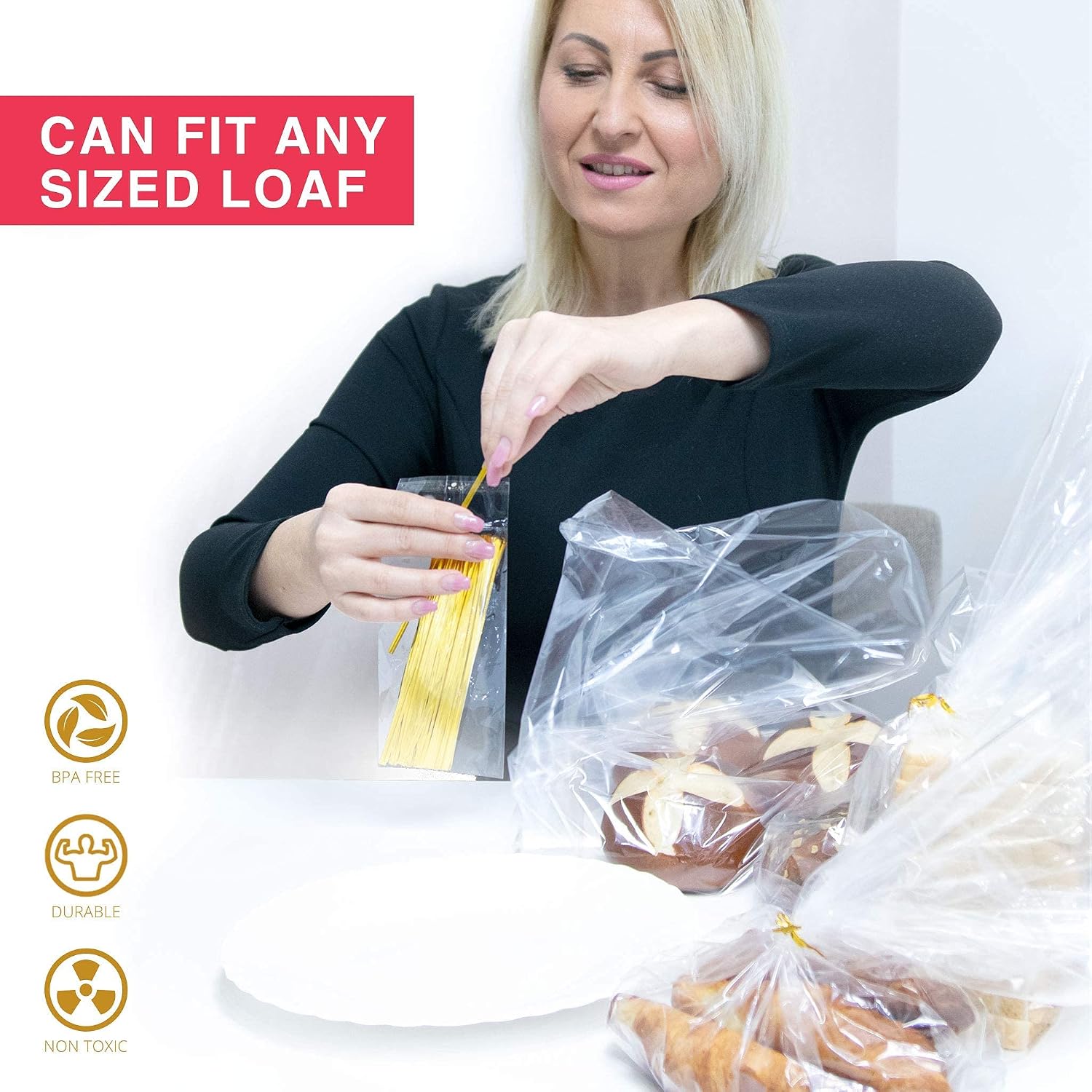 Thumbnail 5 de Bread Bags with Ties, Reusable: 100 Clear Bags and 100 Ties for Homemade Bread and Bakery Loaves