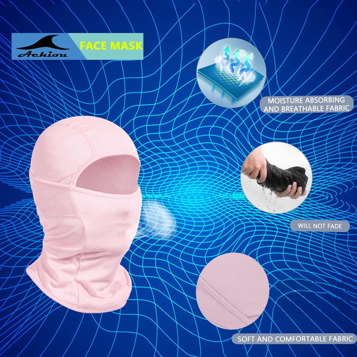 Detalle 2 de Achiou Ski Mask Balaclava, Breathable All-Season Face Cover with SPF >50