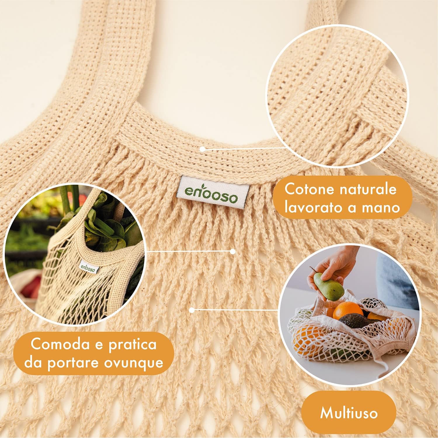Detalle 2 de ENOOSO Borsa Rete Spiaggia e Spesa – Borsa a Rete per Giochi, Spesa e Mare (Bianca)