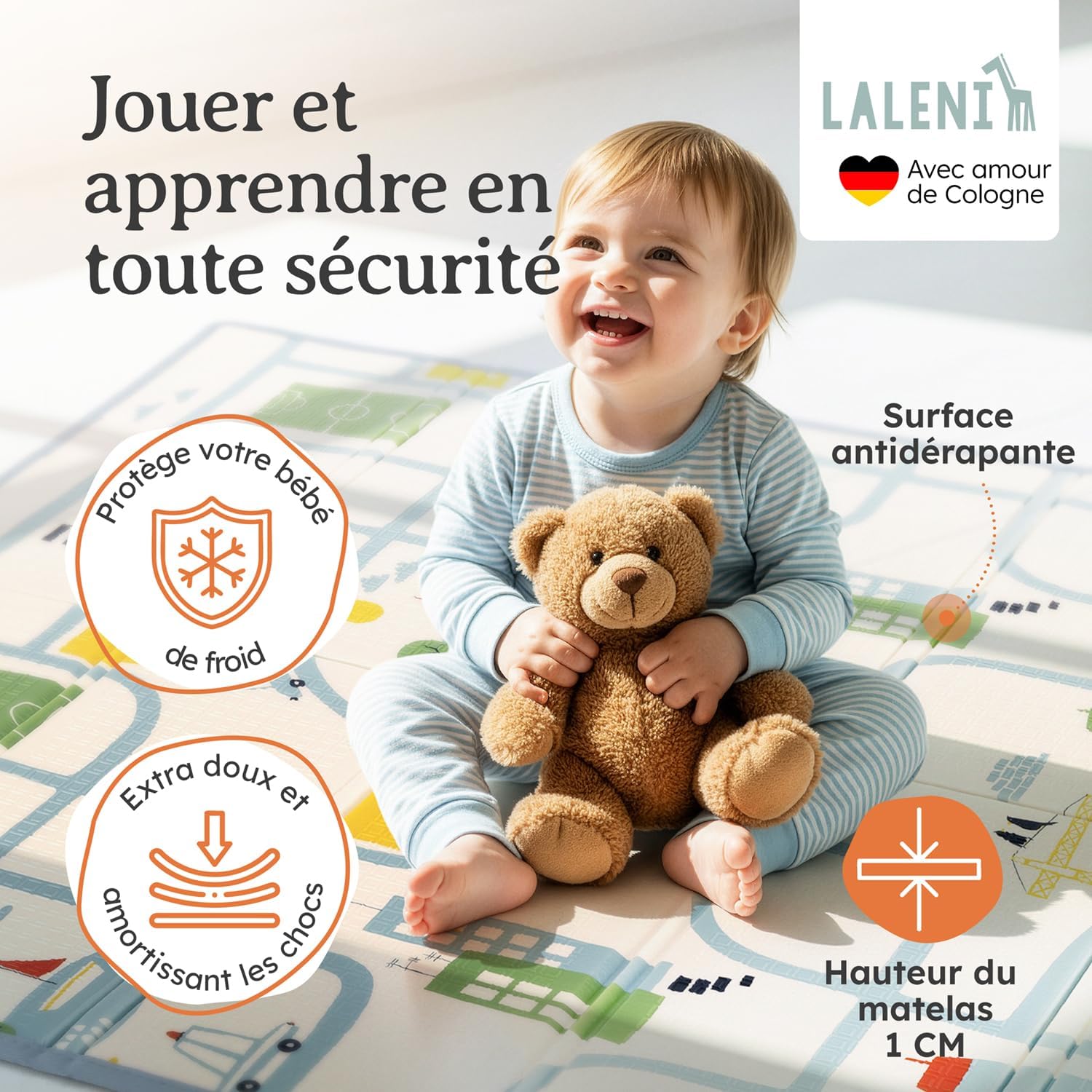 Thumbnail 1 de Laleni Tapis d’éveil bébé pliable et imperméable 150 × 180 × 1 cm – motif urbain