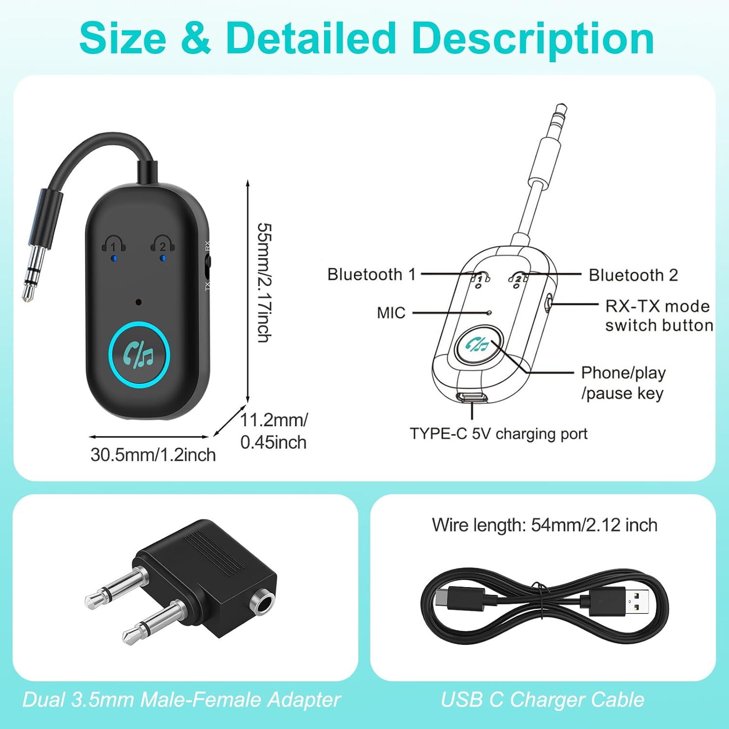 Thumbnail 1 de Bluetooth 5.3 Transmitter Receiver 2‑in‑1