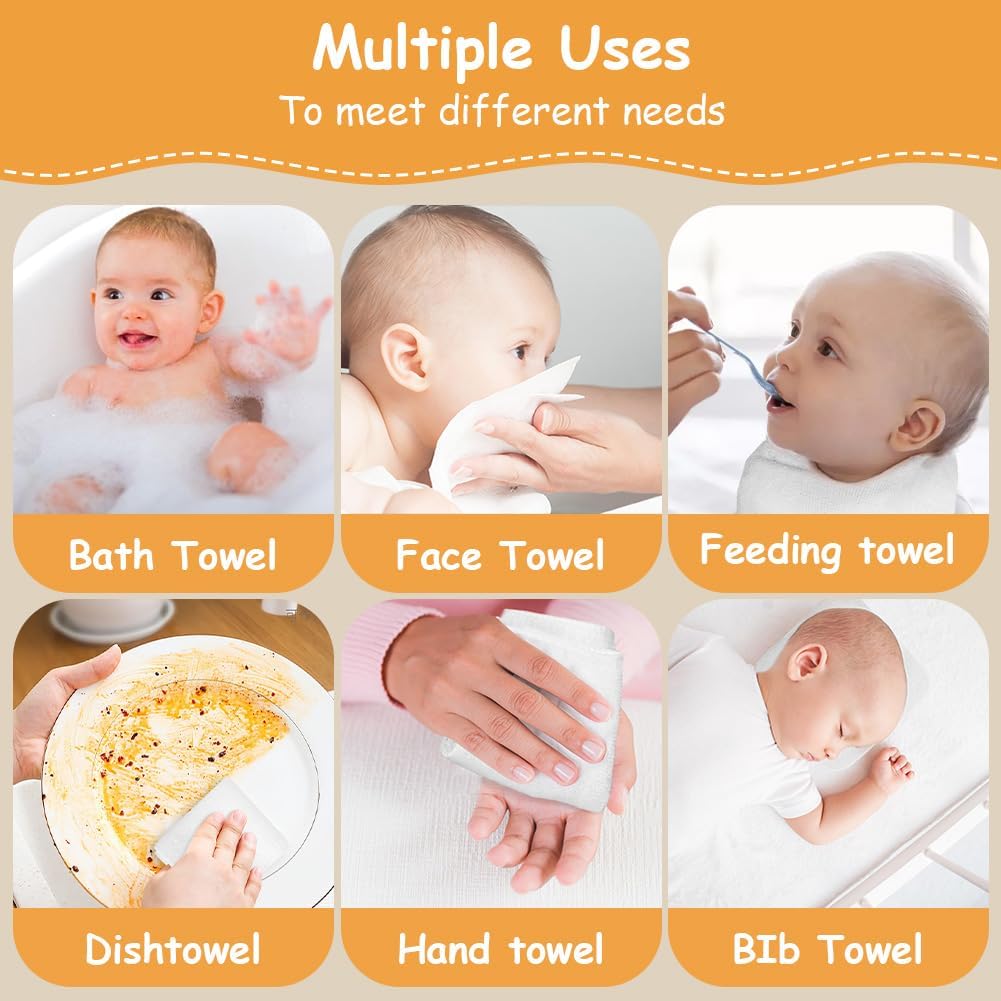 Thumbnail 6 de Aomig Lingettes Lavables Éponge pour Bébé – Serviettes Réutilisables Coton Terry 20x20 cm
