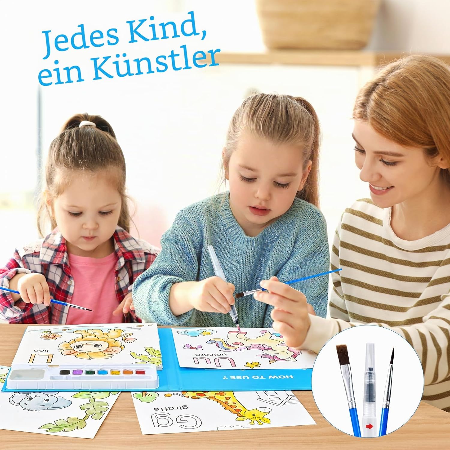 Thumbnail 2 de JoyCat Malbuch mit Wasserfarben – 3-in-1 Malset für Kleinkinder (3–8 Jahre) Blau