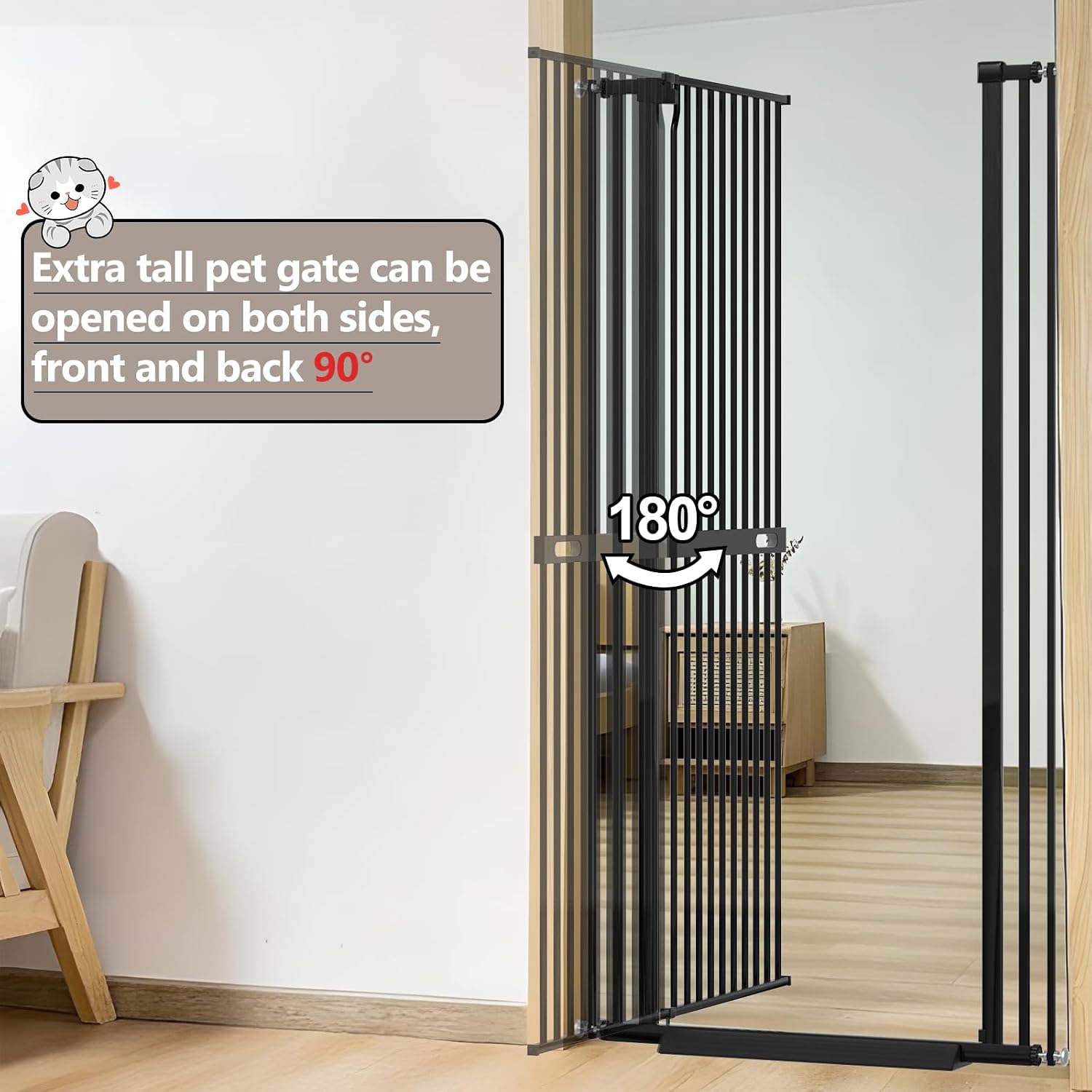 Thumbnail 6 de Xifamniy 61.02" Extra Tall Cat Gate Wide Pressure Mounted with Auto-Close