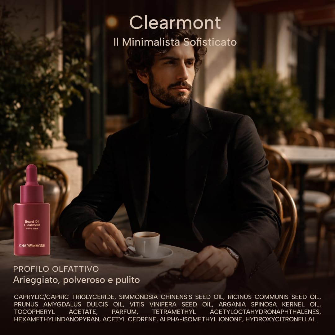 Detalle de Charlemagne Olio Barba per Uomo – 30 ml, Clearmont | Profumo Minimalista, Olio Barba Premium