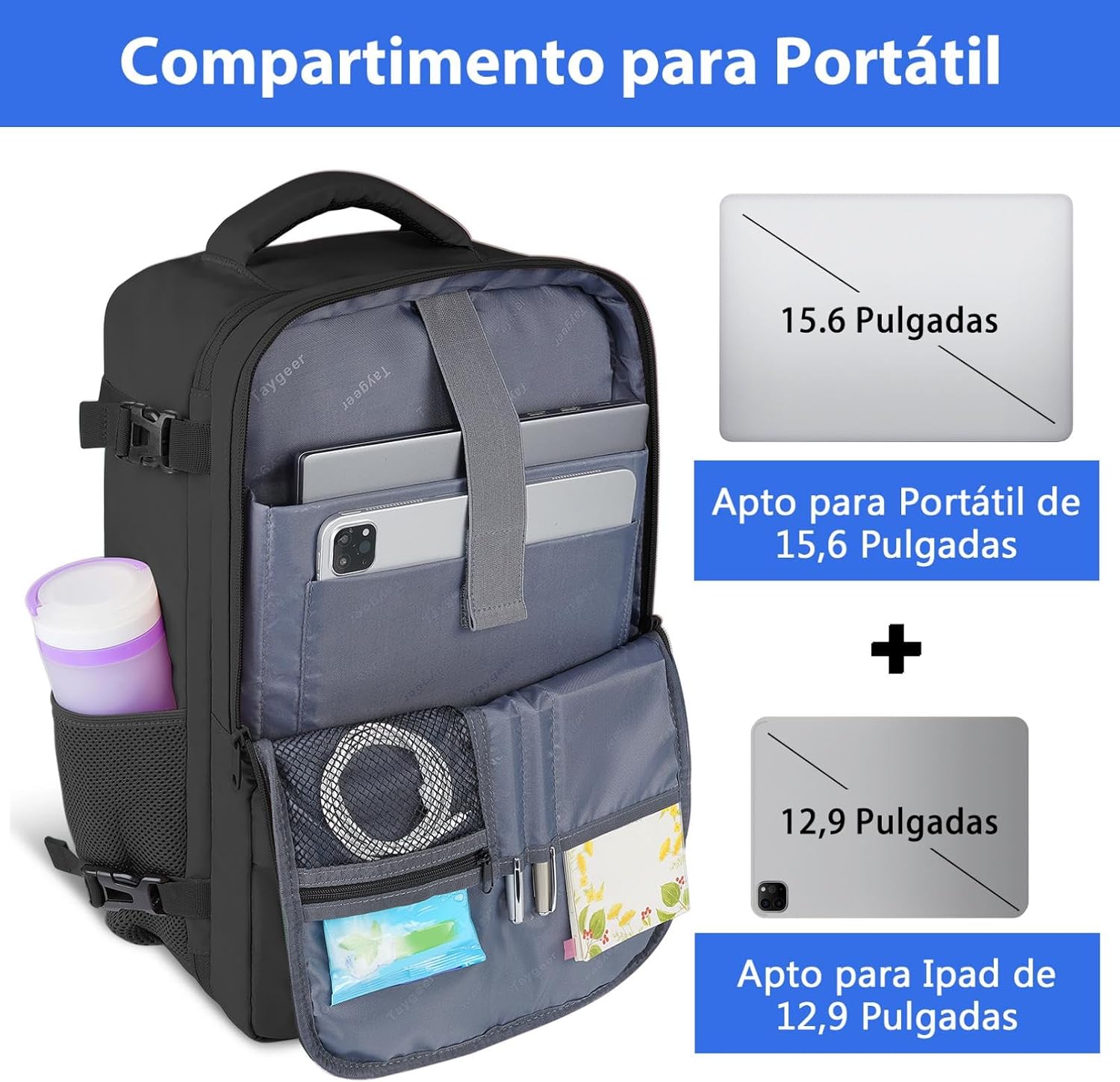 Thumbnail 3 de Taygeer Mochila 45x36x20 para cabina de avión con carga integrada y gran capacidad