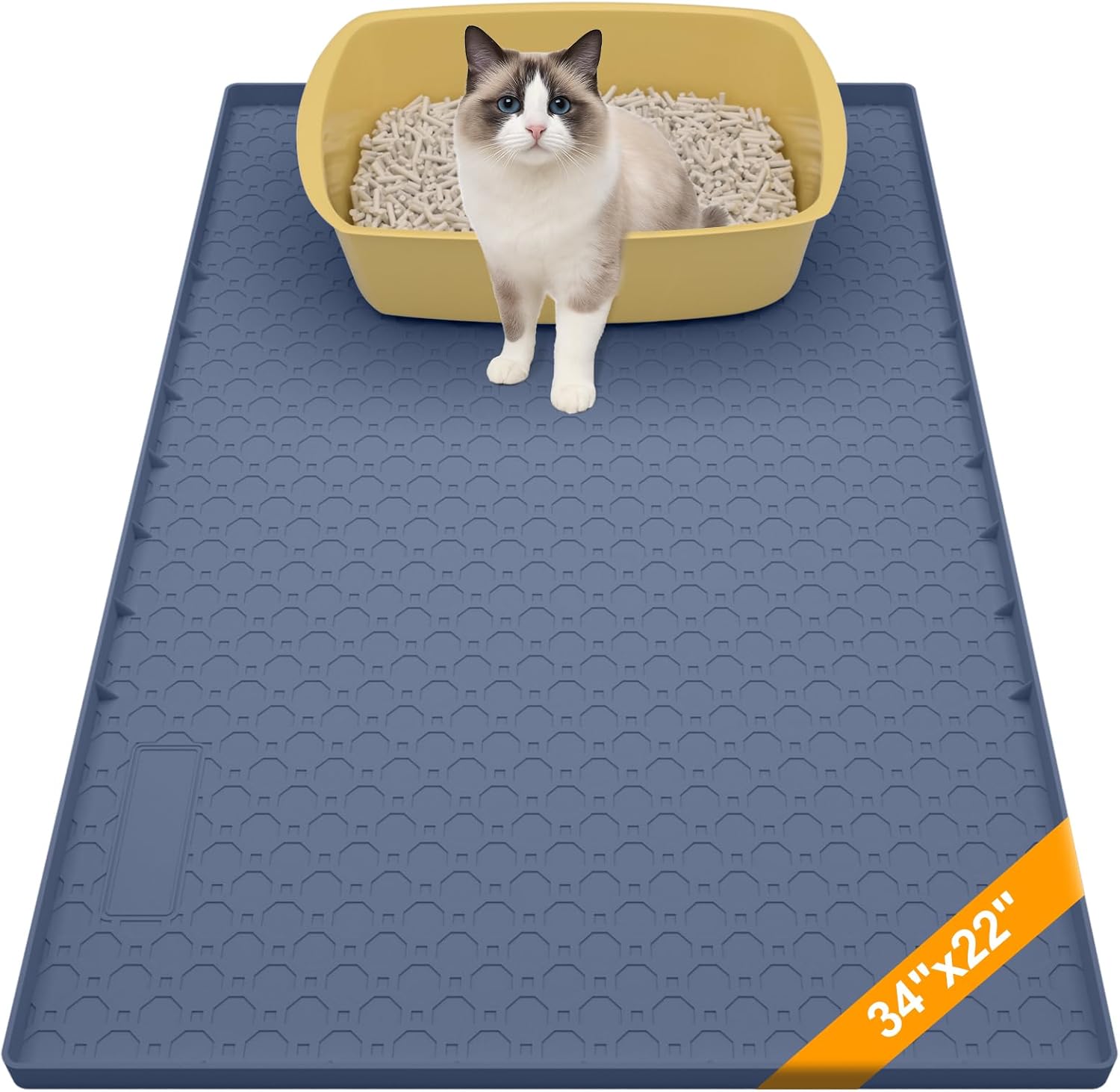 BLESWIN Large Cat Litter Mat 86 x 56cm – Silicone anti-slip, urine waterproof tray mat in dark blue