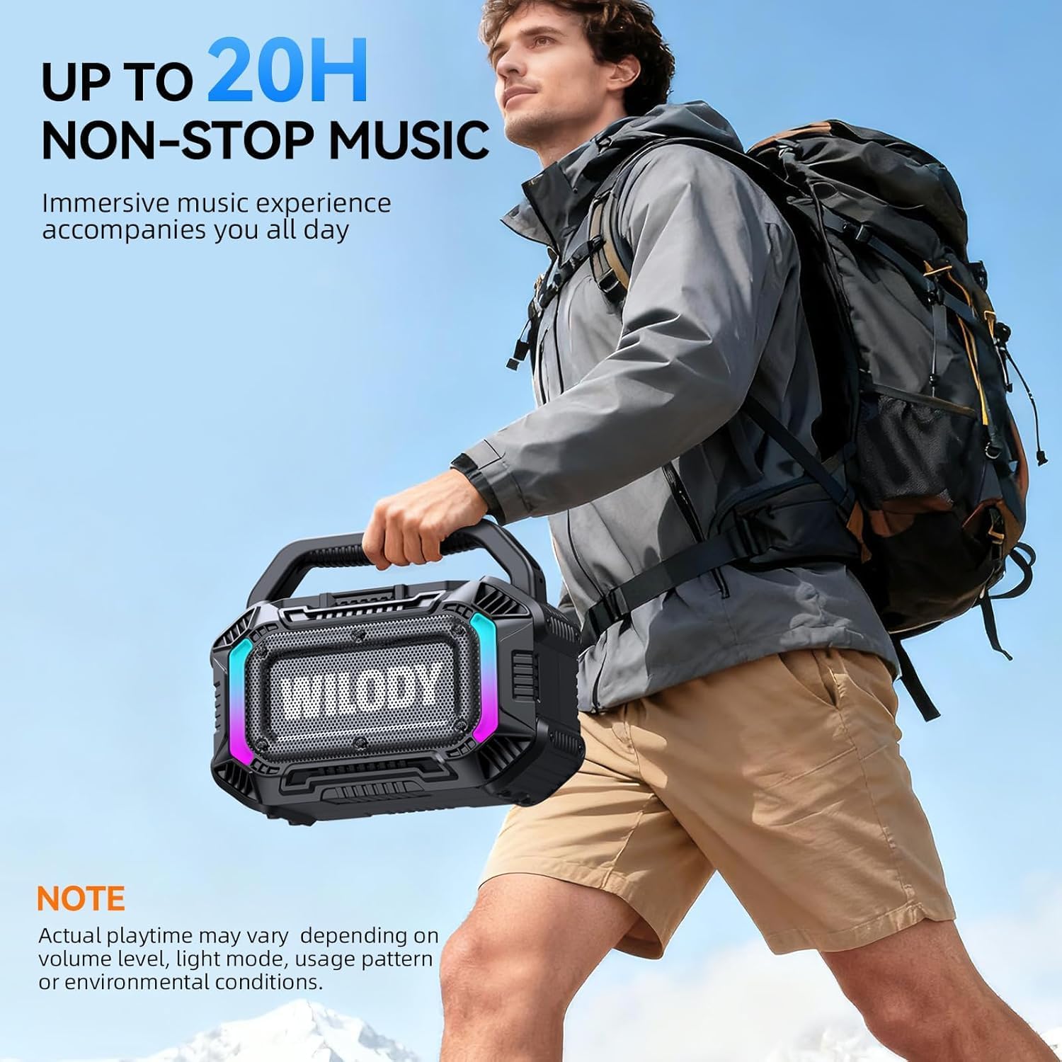 Detalle 2 de Wilody 100W Tragbarer Bluetooth-Lautsprecher – IPX7, RGB-Play, TWS & USB-C, 20 h Akku