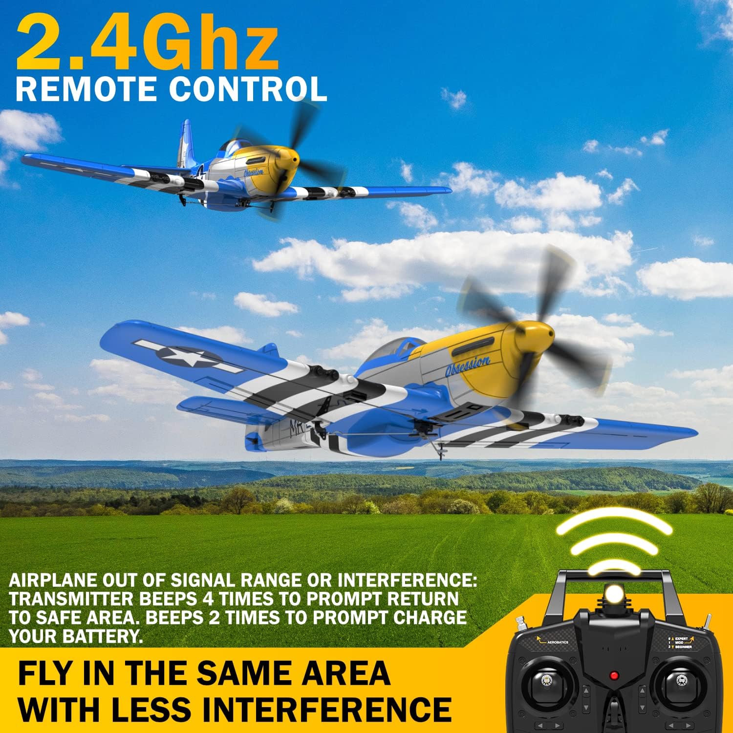 Detalle de LEAMBE 4 Channel RC Plane: Ready-to-Fly P51 Mustang with XPILOT Stabilization