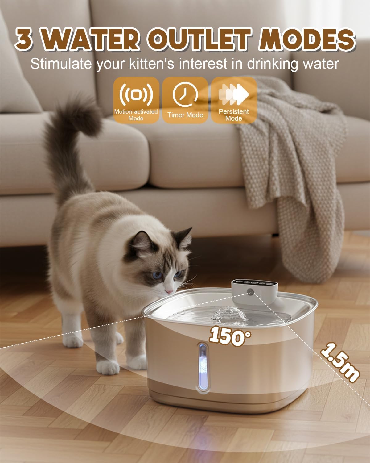 Detalle de Cordless Stainless Steel Cat Water Fountain, 3.2L/108oz: Review & buying guide