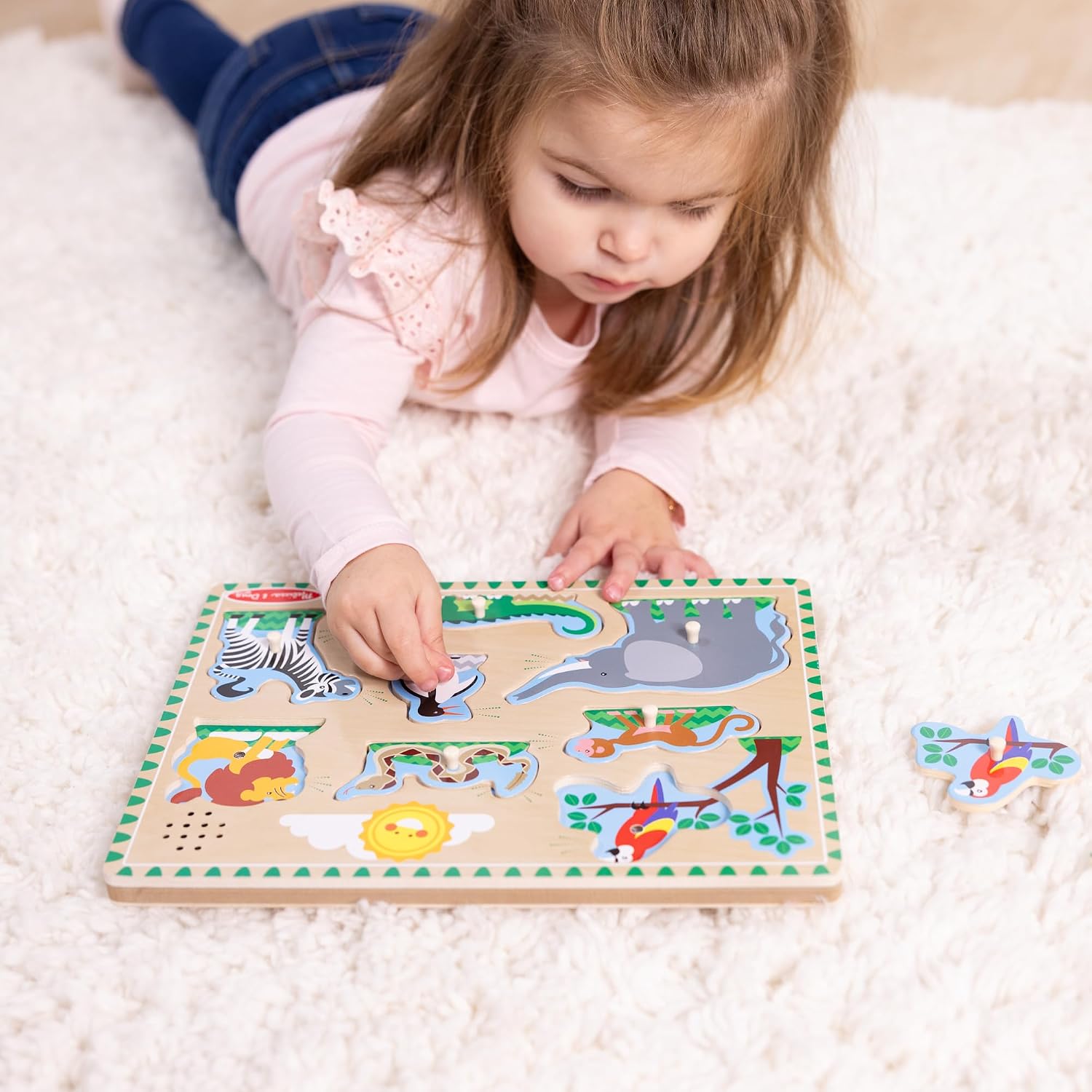 Detalle de Melissa & Doug Puzzle Sonore Animaux Zoo 8 pièces en bois FSC (dès 2 ans)