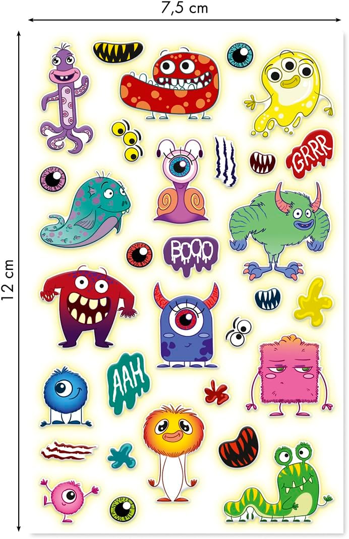 Detalle de MY MANDARINE CY167Cpack – GOMMETTES 3D Cooky phosphorescentes,lot 10 planches 12x8 cm (310 stickers) – MONSTRES