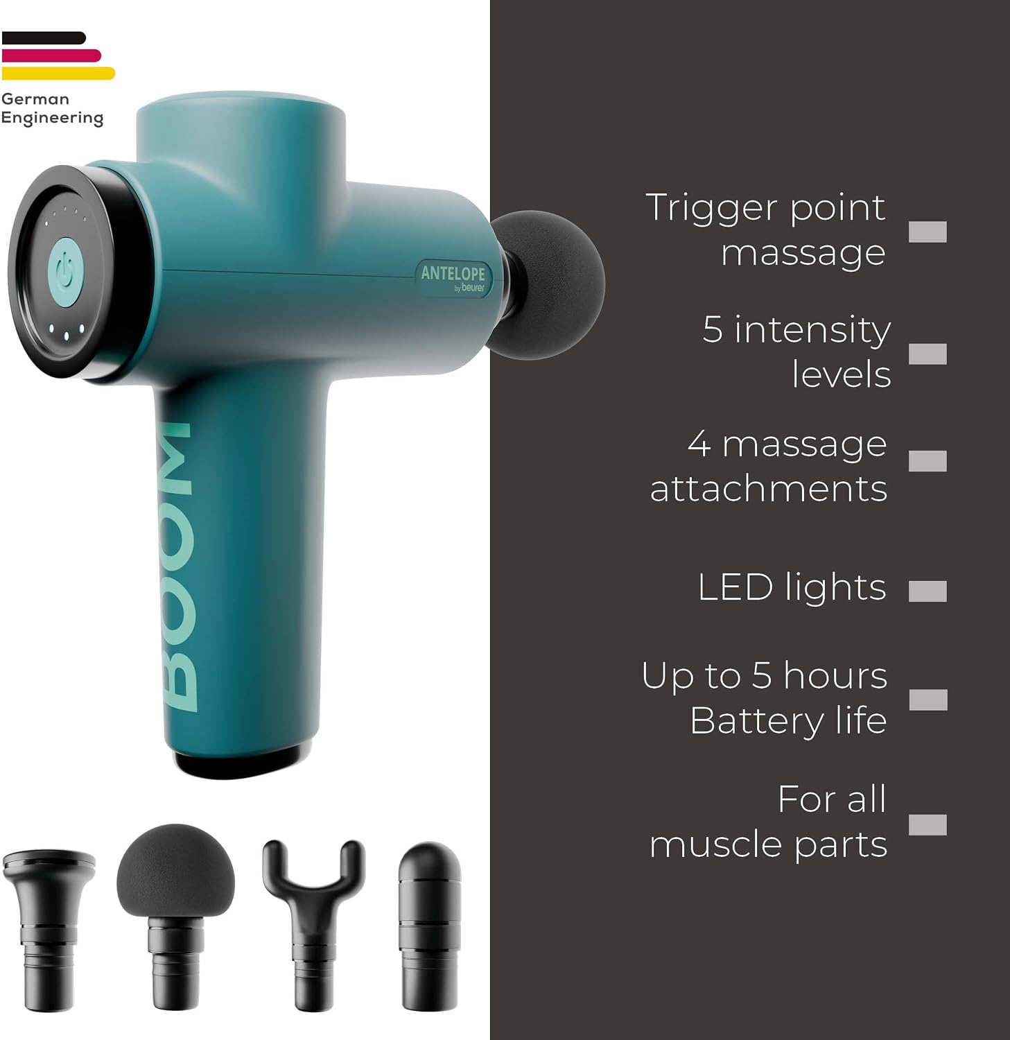 Detalle de Beurer Antelope BOOM Massage Gun: Compact Power for Targeted Recovery