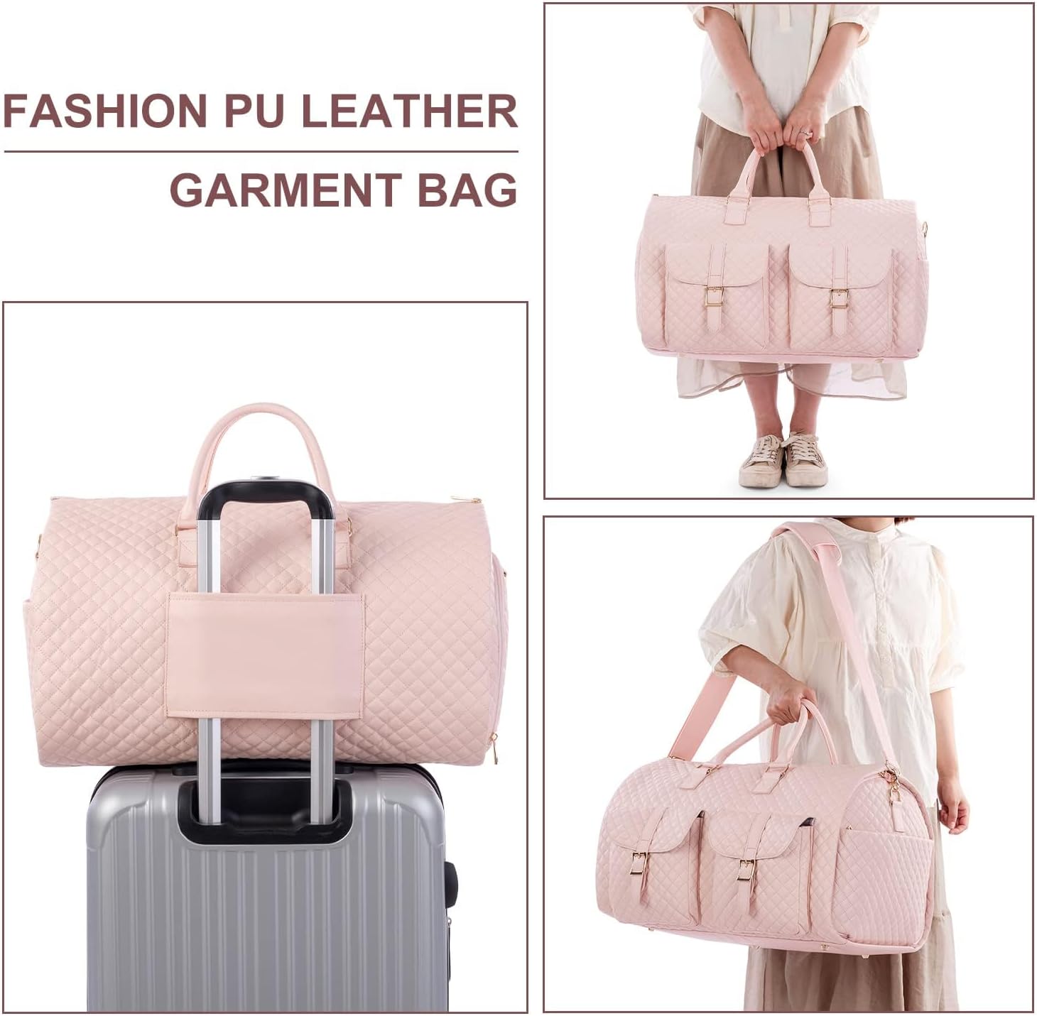 Thumbnail 5 de Convertible Leather Garment Bag for Women – 2 in 1 Hanging Suitcase with Shoe Pouch and Travel Duffle