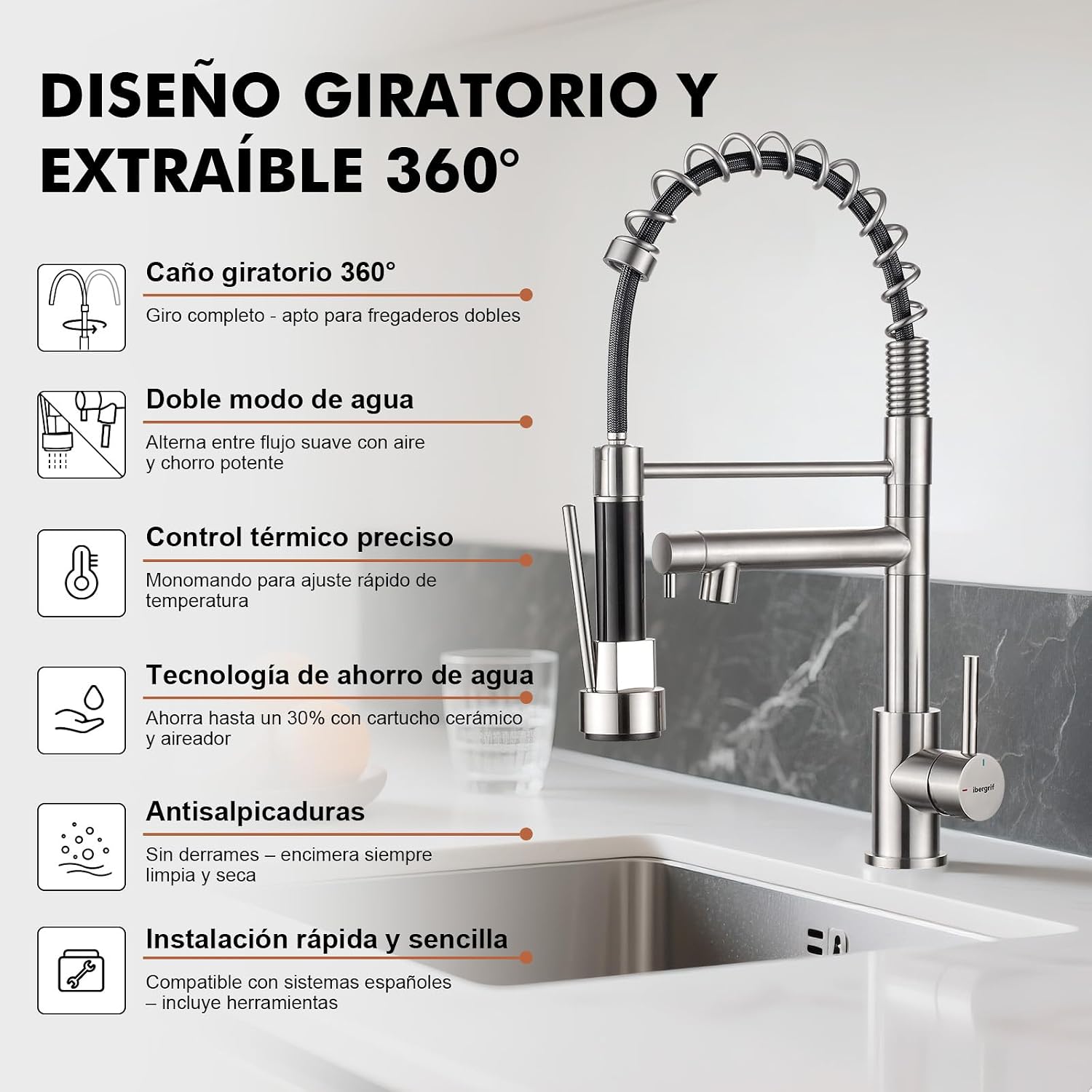 Detalle 2 de Ibergrif M22144A Grifo profesional con ducha extraíble