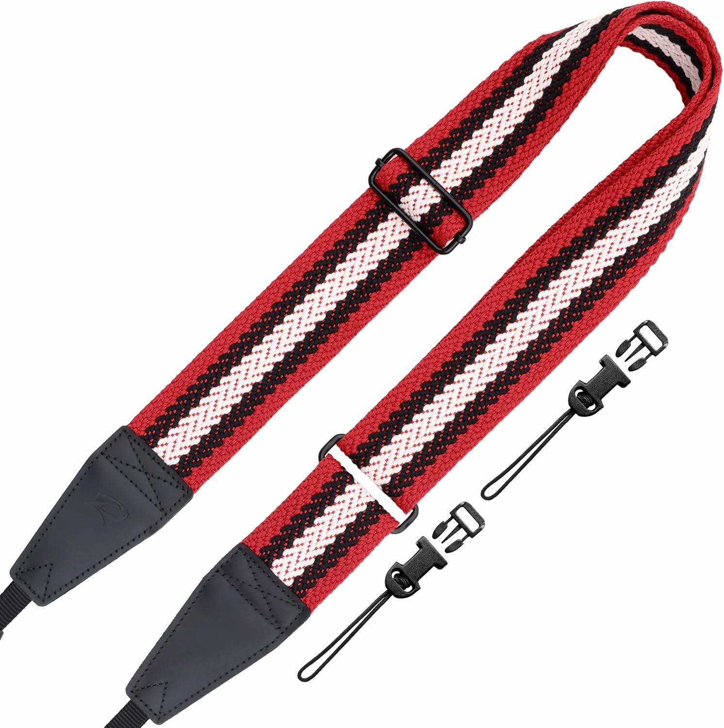 Detalle de Padwa Lifestyle Stripes Adjustable Camera Strap with Quick Release Clip – 2" Full Grain Leather Head, Soft Cotton Rope Weave