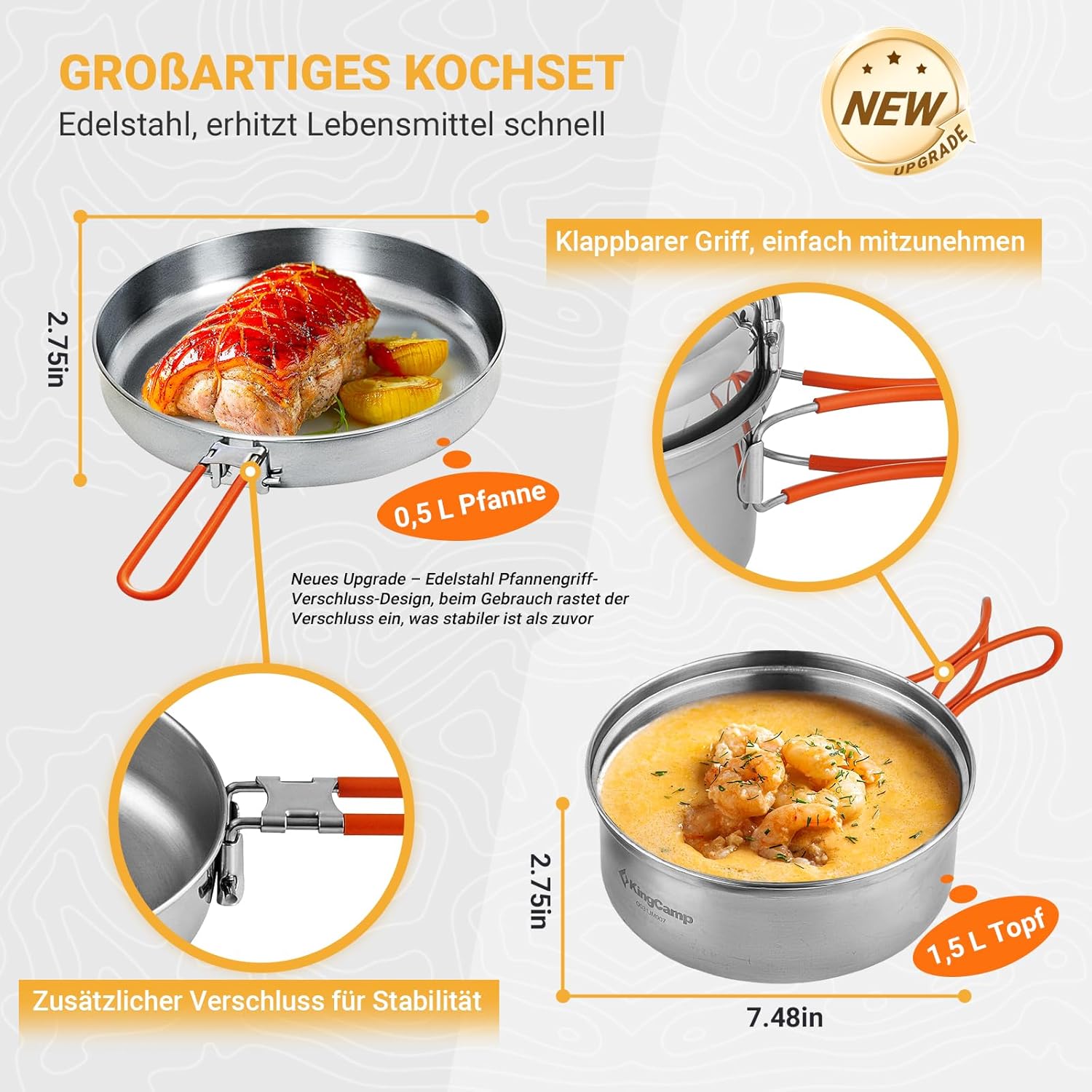 Detalle 2 de KingCamp Camping Geschirr Set – 22-teiliges Edelstahl-Set für 3 Personen