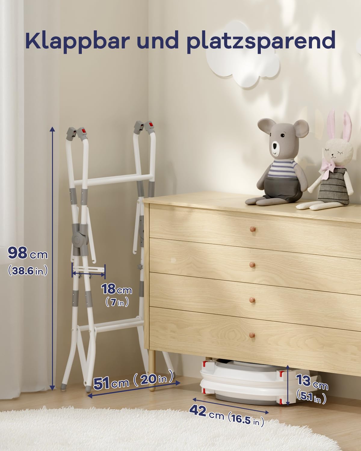 Thumbnail 3 de COOSEYA 2-in-1 Babybadewanne mit Gestell, faltbar & mit Badestütznetz – Grau