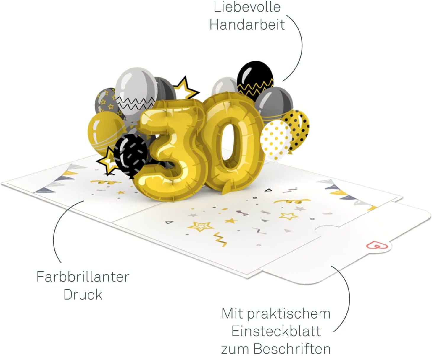 Thumbnail 1 de papercrush® Carte pop-up 30e anniversaire : carte d’anniversaire 3D faite à la main avec 30 ballons