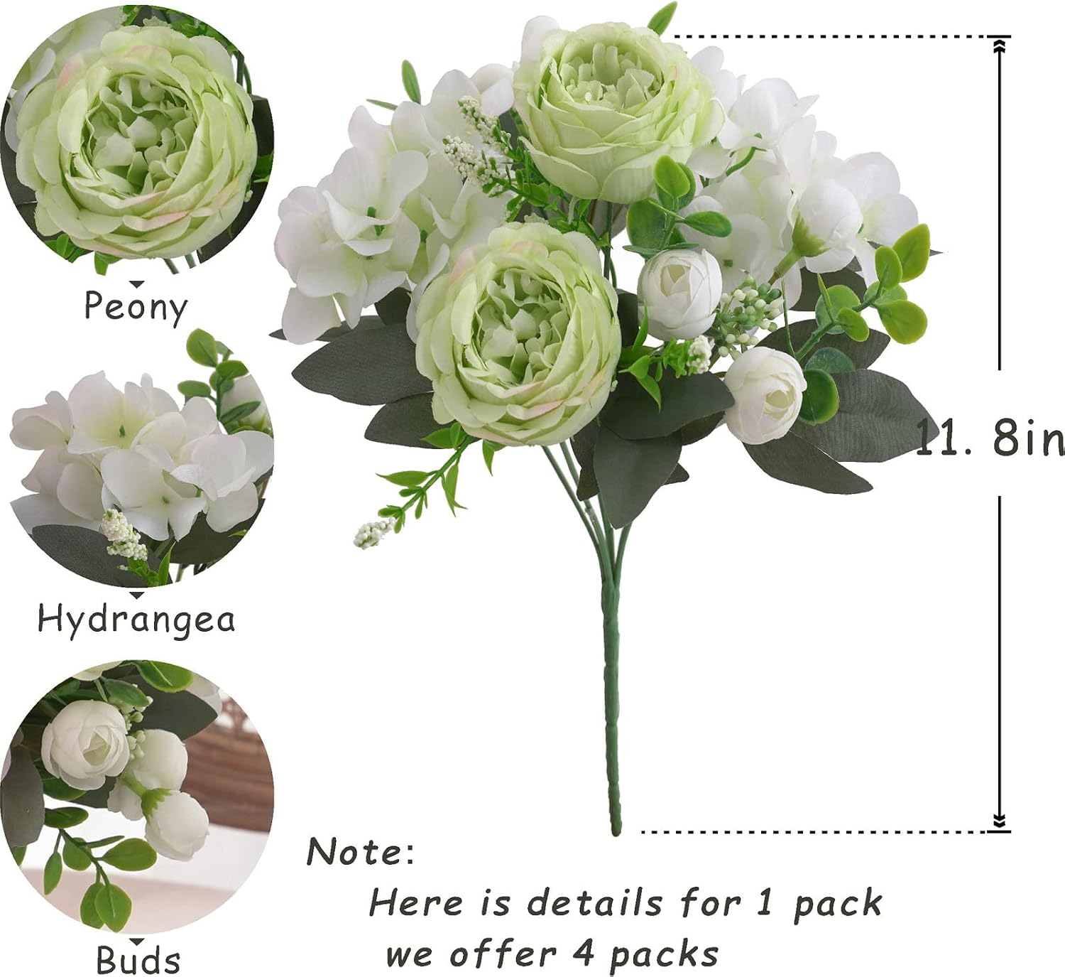 Thumbnail 1 de Karoro Artificial Peony Bouquet, Green