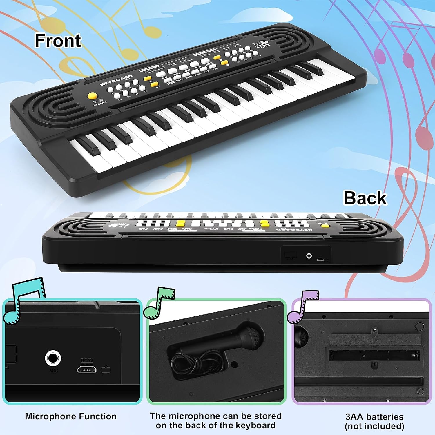 Detalle de Pianola Bambini 37 Tasti con Microfono: tastiera educativa portatile per età 3–8 anni