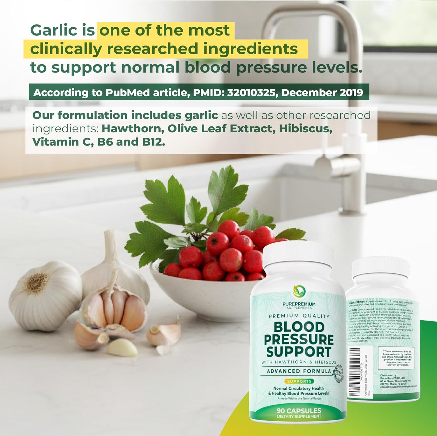 Detalle 2 de PurePremium Blood Pressure Support Supplement, 90 Capsules with Hawthorn, Hibiscus & Garlic
