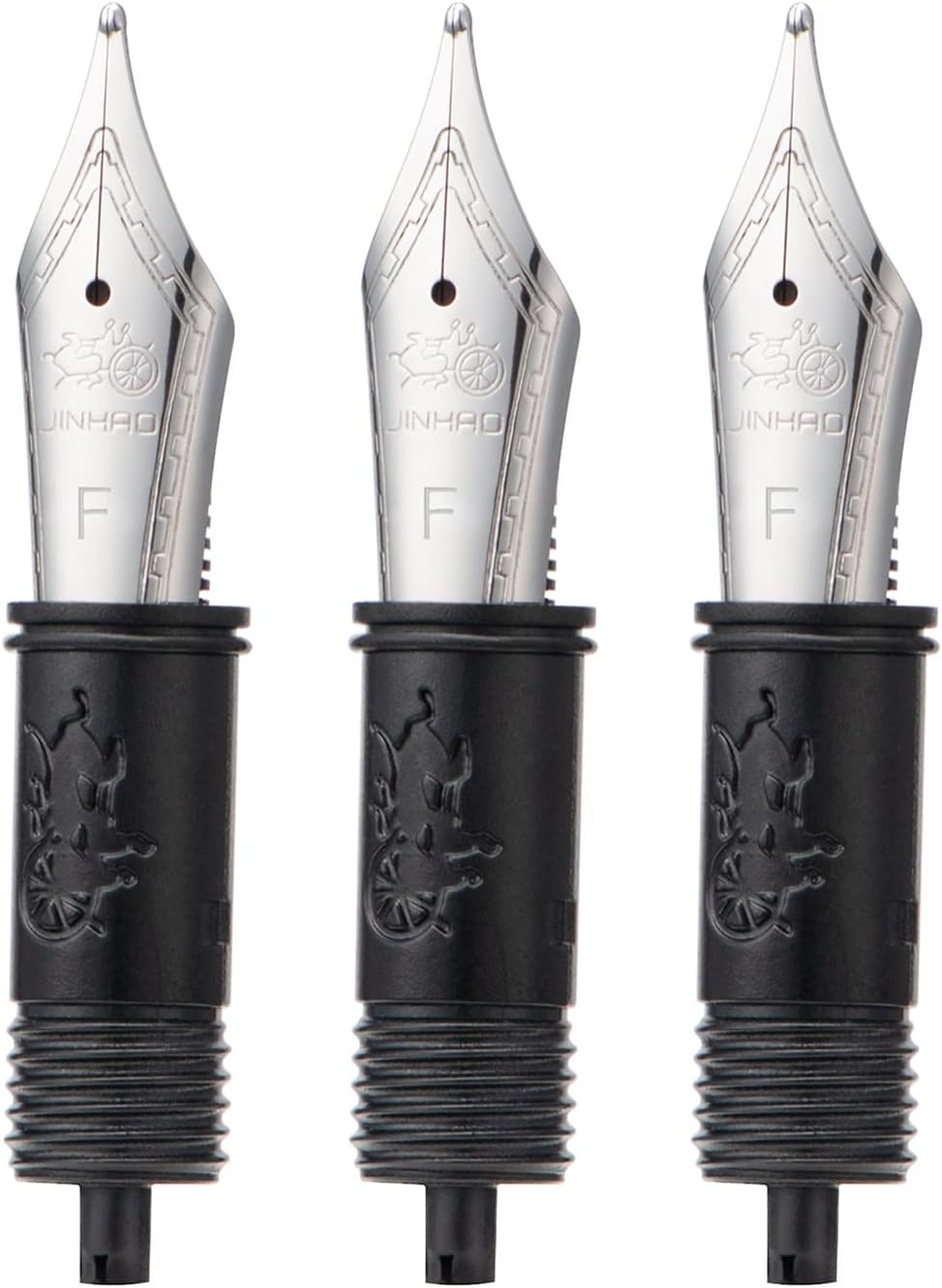 Detalle 2 de Lanxivi set of 3 Jinhao 100 extra fine nib units (size #6) with black section and silver trim