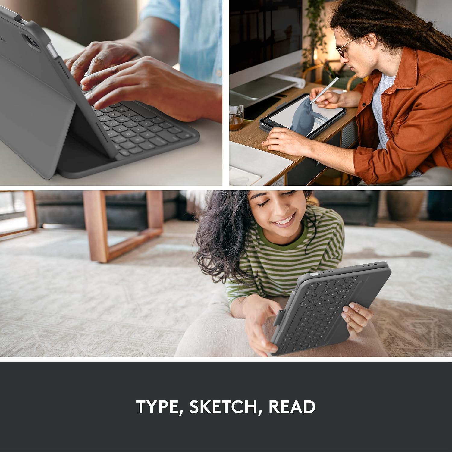 Detalle 1 de Logitech Slim Folio Keyboard Case for iPad (10th gen & A16) with wireless keyboard and Logitech Crayon (USB-C)