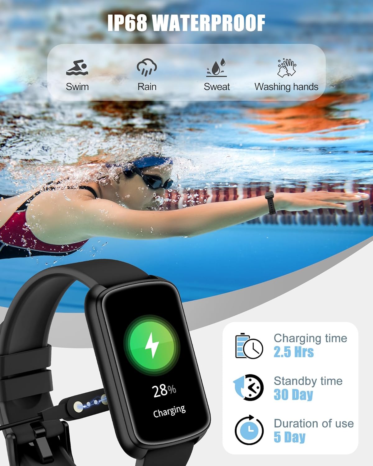 Thumbnail 6 de Fitness Tracker Smart Watch for Women and Men with 24/7 Health Monitoring and IP68 Waterproofing