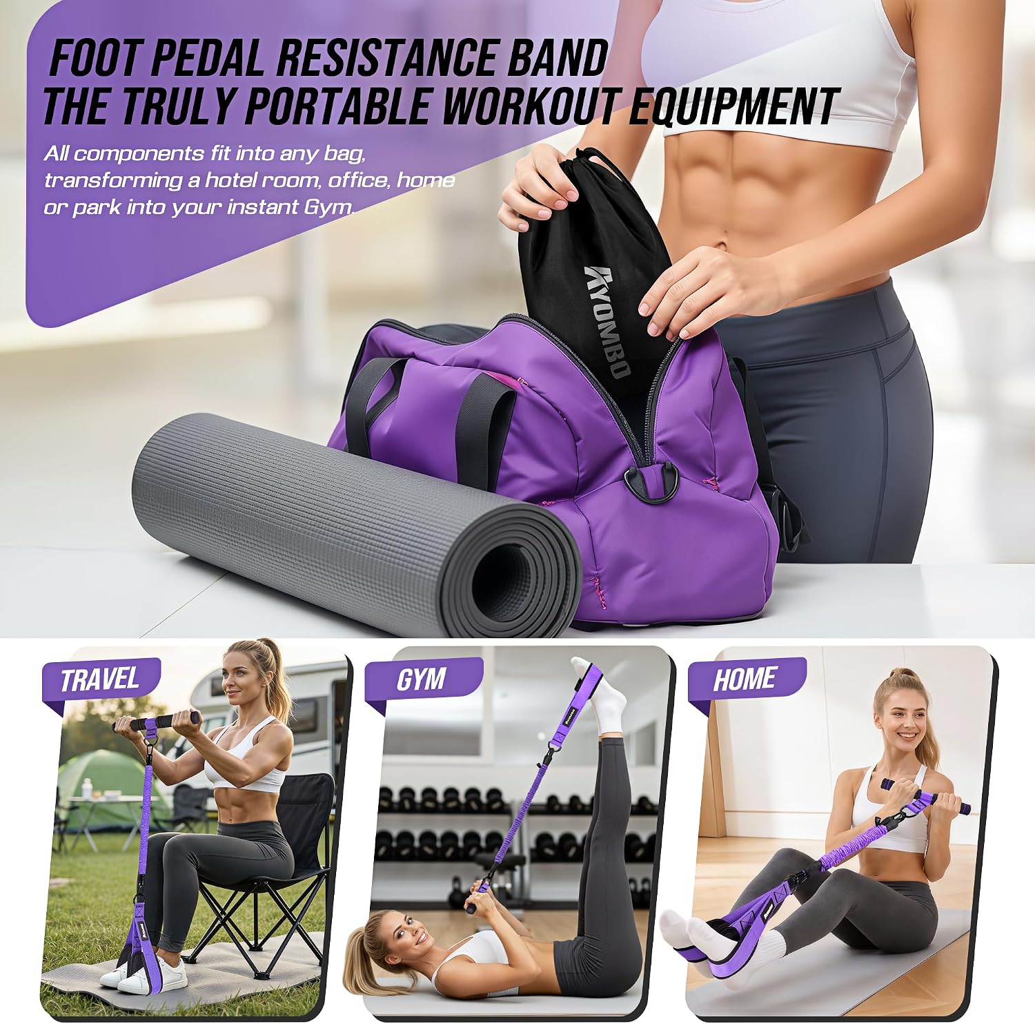 Detalle de Ayombo Upgrade Pedal Resistance Band with Handle: All-in-One Full-Body Training Tool