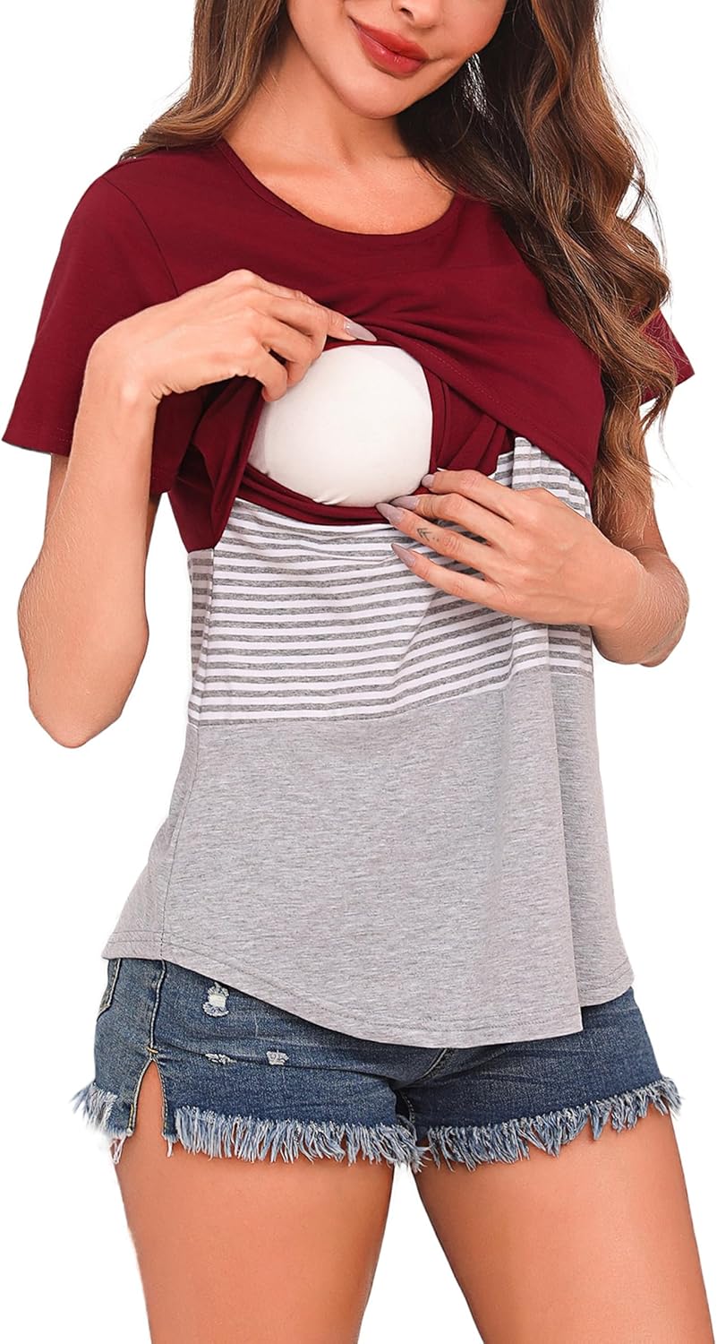Detalle de Bresdk Donna Maglietta Top Maglia da Allattamento Manica Corta – Premaman Estivo