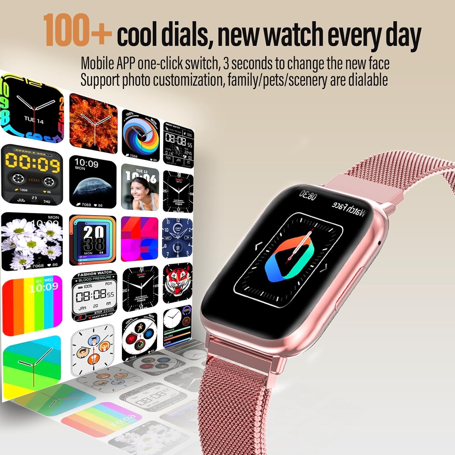 Thumbnail 6 de SLOKSFil Smartwatch Donna con chiamate Bluetooth, 1,83” e fitness con SpO2, frequenza cardiaca e sonno (rosa)